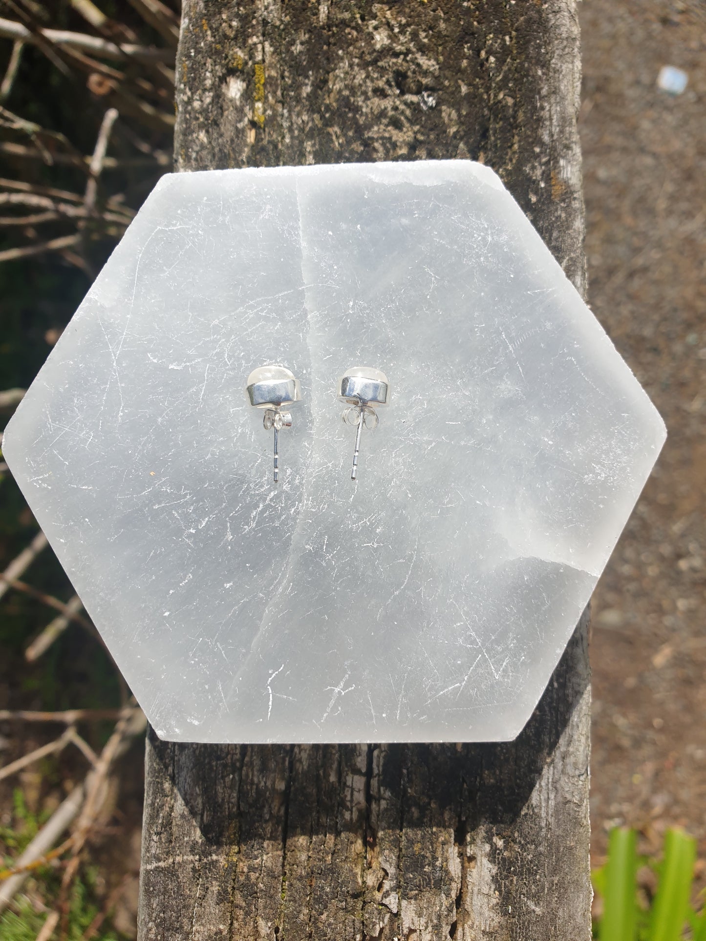 Rainbow Moonstone | Polished Sterling Silver Stud Earrings Oval 8mm