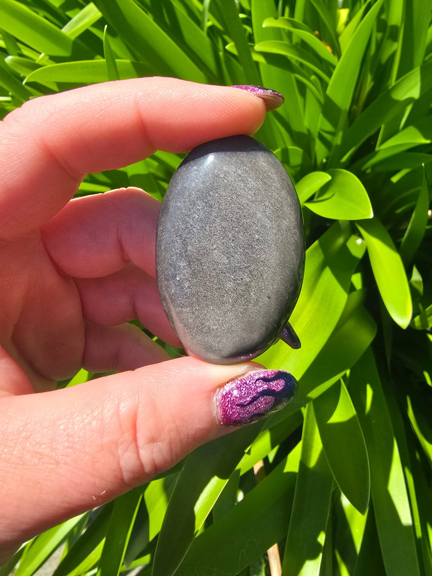 Silver Sheen Obsidian Palm Stone