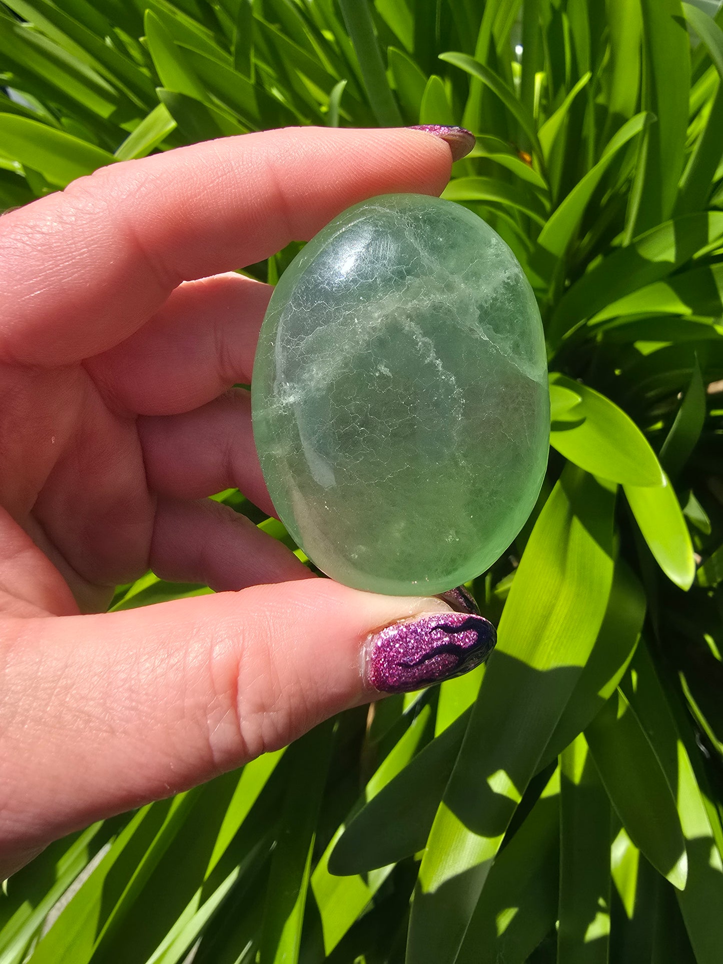 Green Fluorite Palm Stone Medium