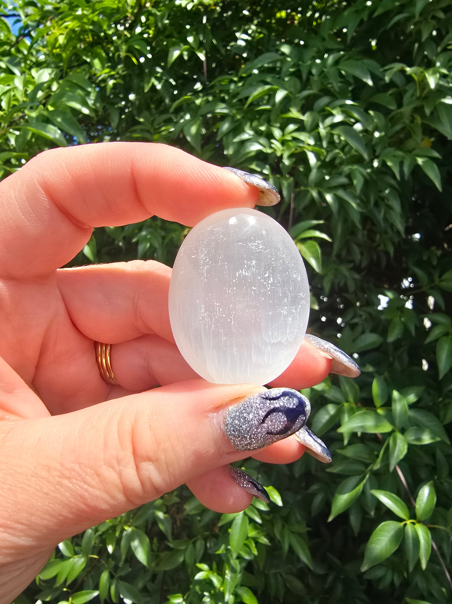 Selenite Mini Palm Stone | Wicca Triple Spiral