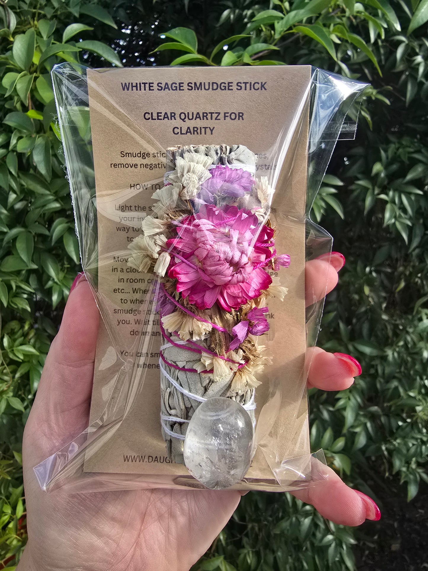 White Sage Smudge Stick Small 4inch | Clear Quartz For Clarity