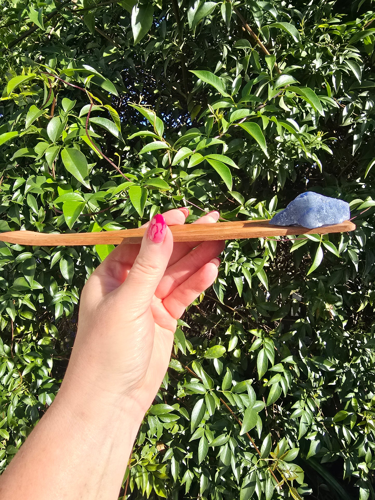 Blue Quartz Rough | Wooden Incense Holder