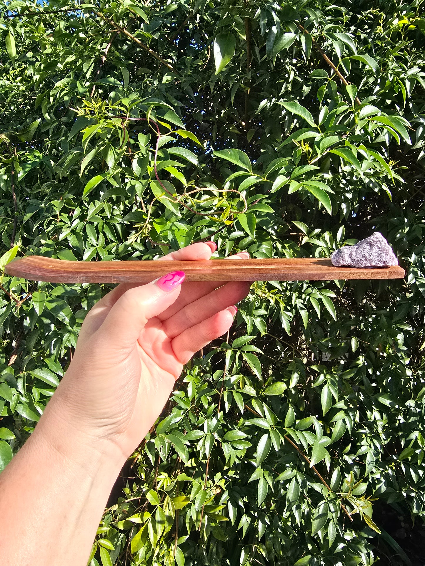 Lepidolite Rough | Wooden Incense Holder