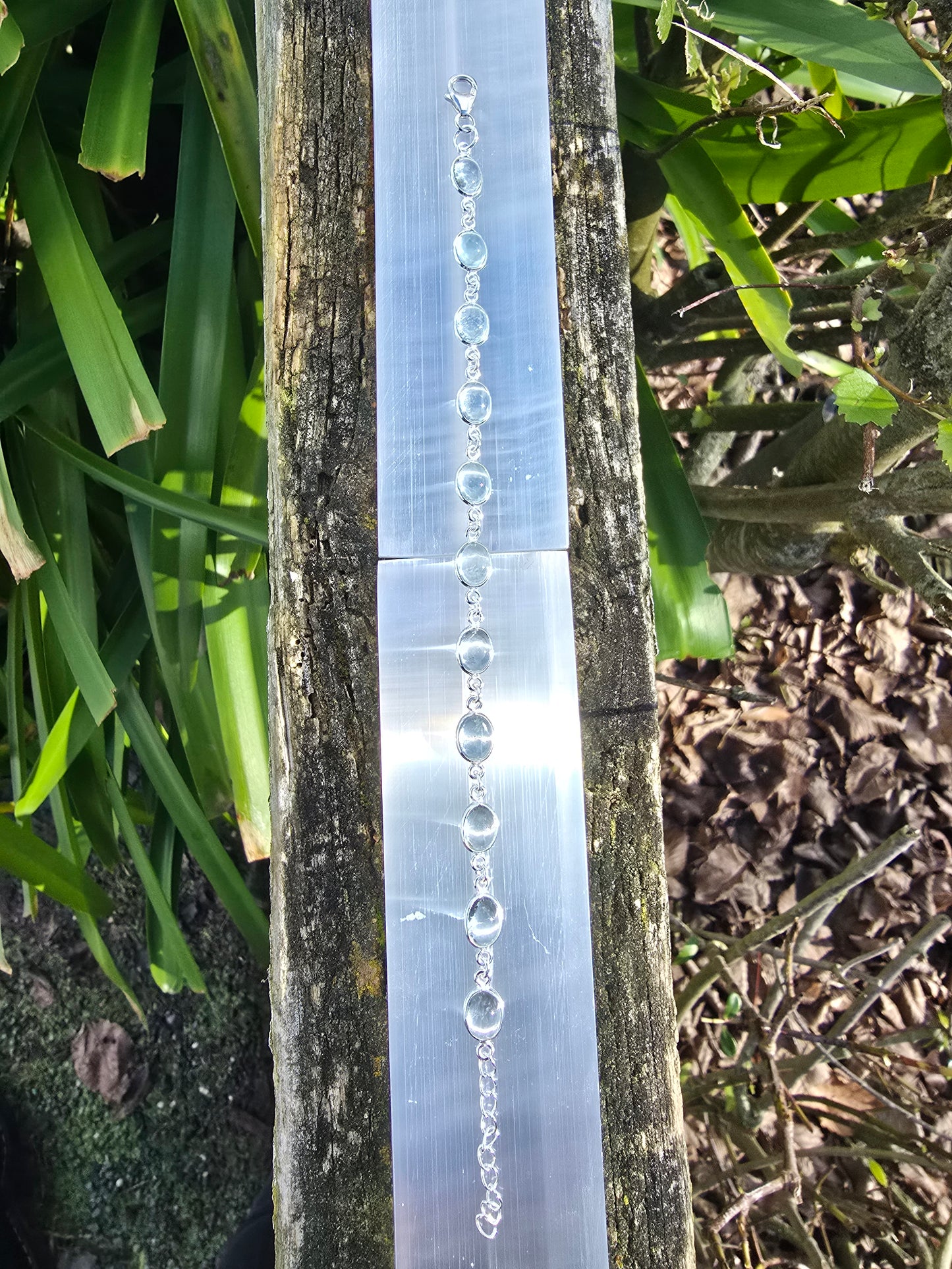 Blue Topaz Oval | Polished Sterling Silver Adjustable Bracelet A