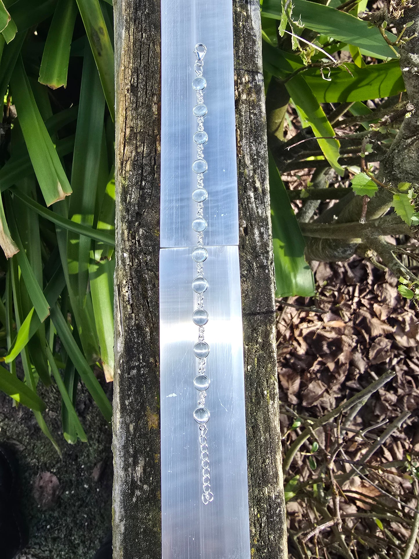 Blue Topaz Round | Polished Sterling Silver Adjustable Bracelet C