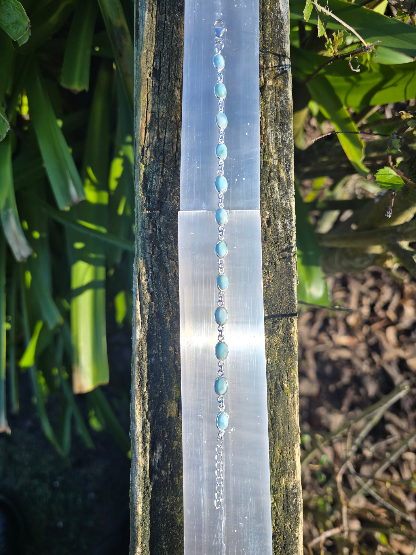 Larimar Oval | Polished Sterling Silver Adjustable Bracelet D