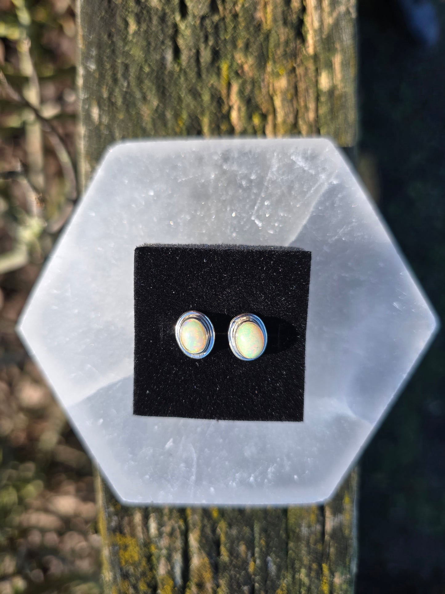 Ethiopian Opal | Polished Sterling Silver Stud Earrings Oval 8mm