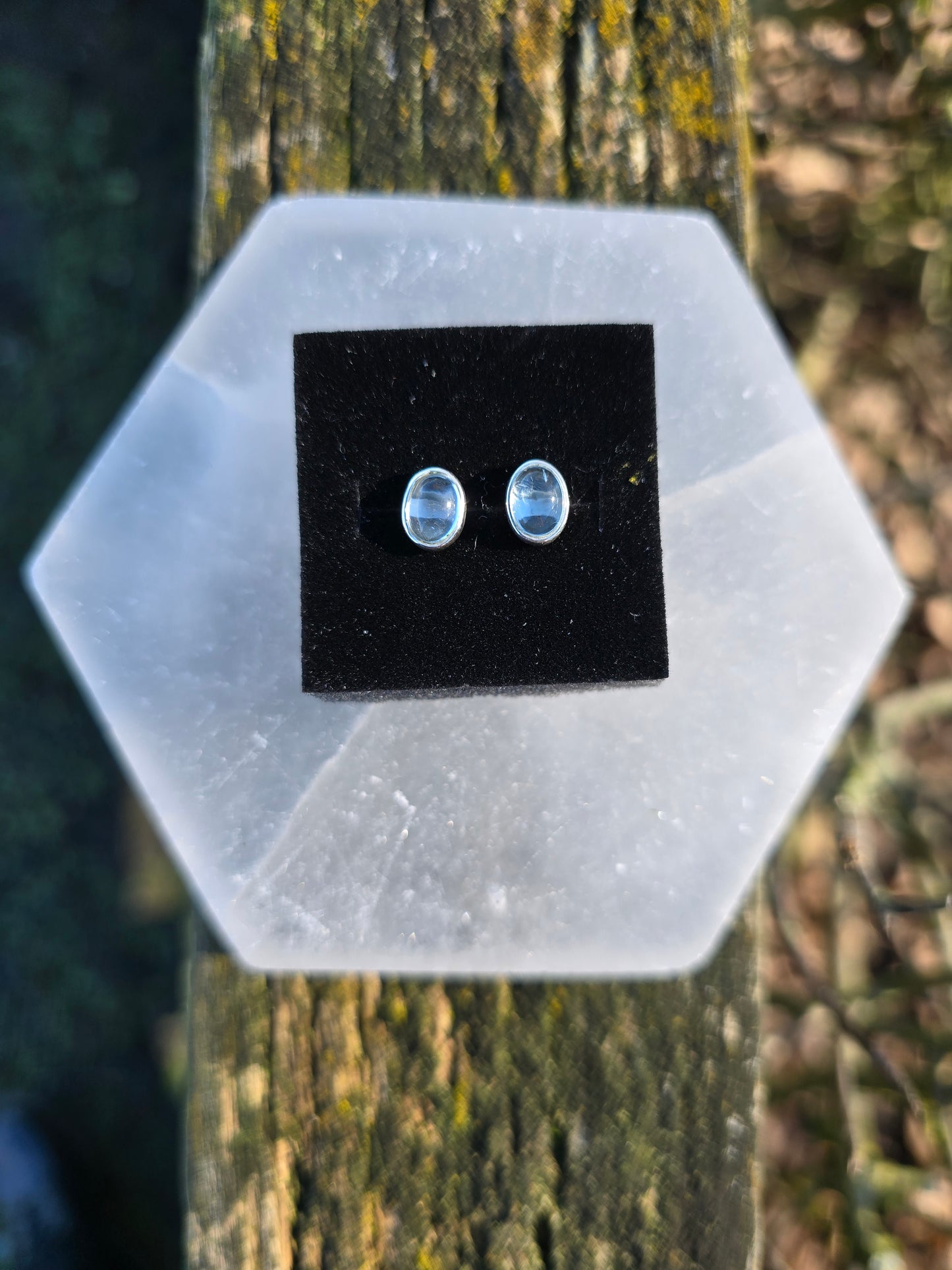 Blue Topaz | Polished Sterling Silver Stud Earrings Oval 8mm