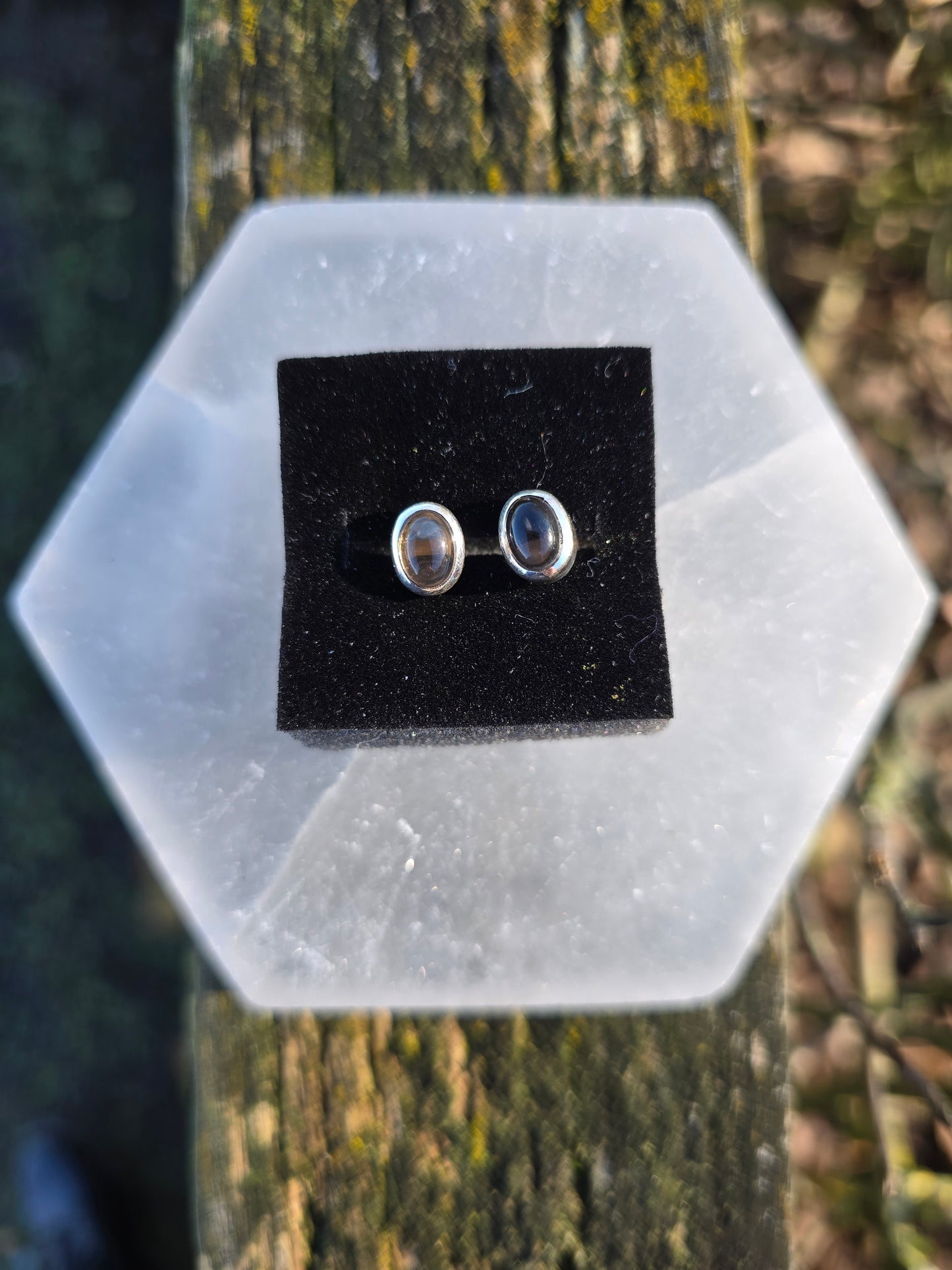 Smoky Quartz | Polished Sterling Silver Stud Earrings Oval 7mm