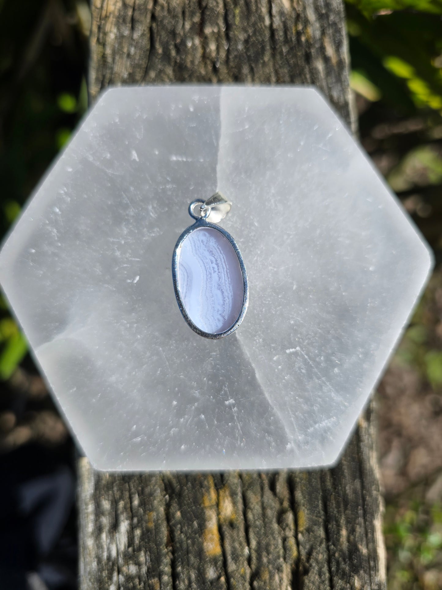 Blue Lace Agate | Polished Sterling Silver Pendant C