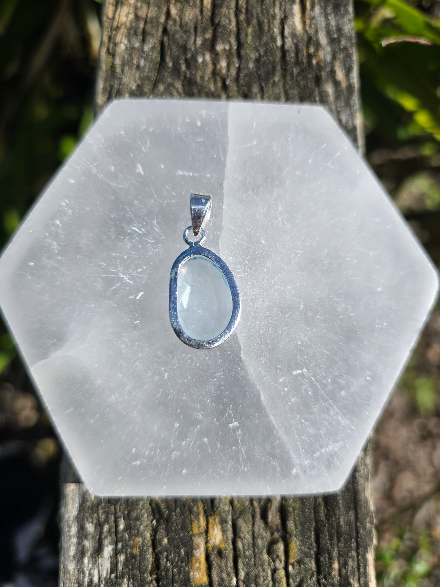 Blue Topaz | Rose Cut Sterling Silver Pendant F