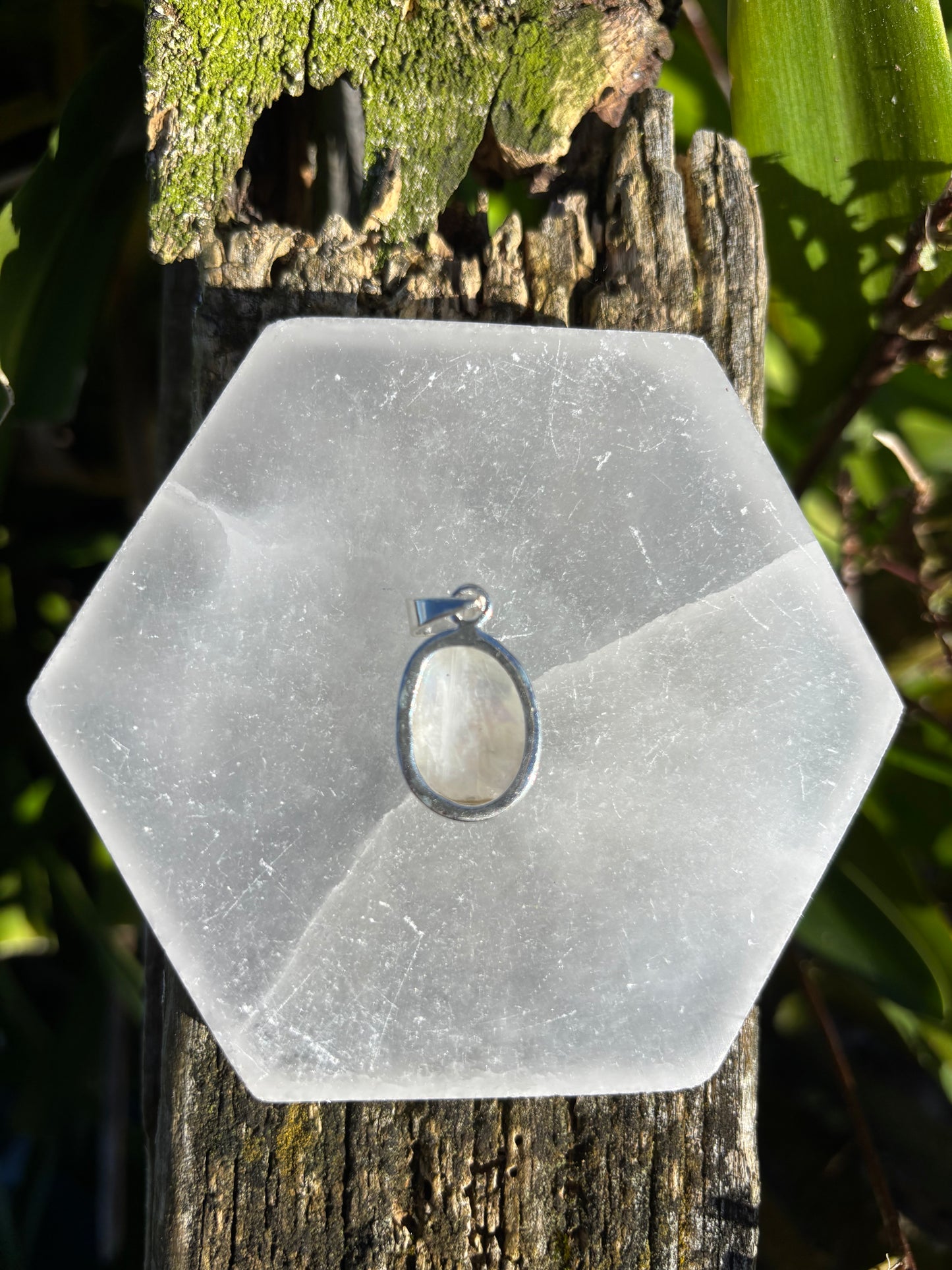 Rainbow Moonstone | Rose Cut Sterling Silver Pendant A