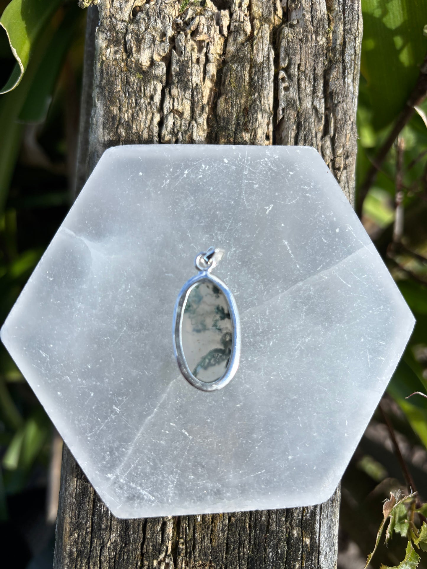 Moss Agate | Polished Sterling Silver Pendant A