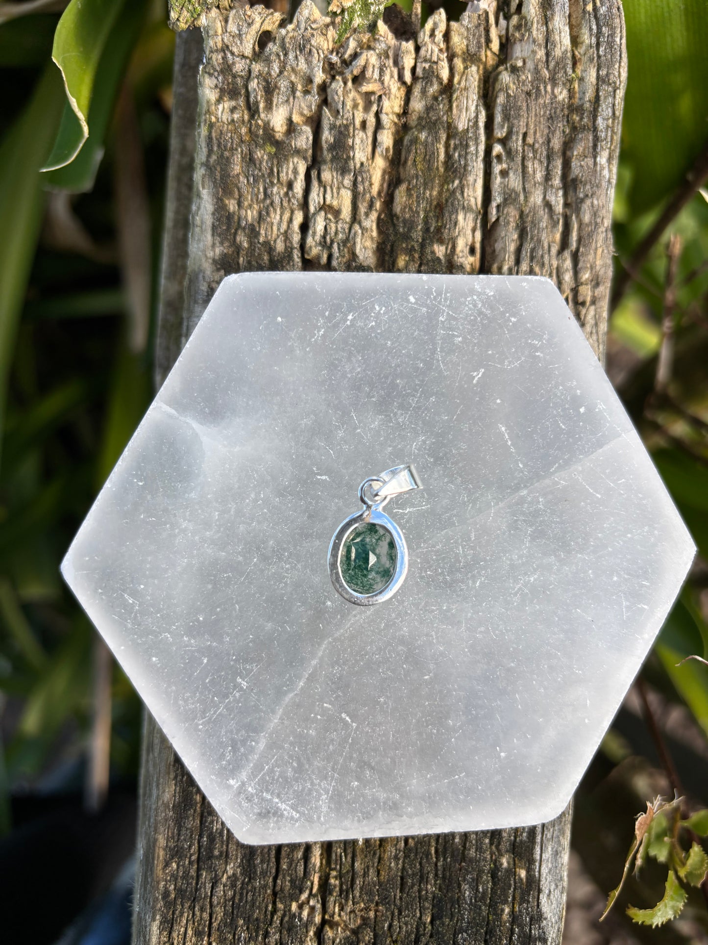Moss Agate | Faceted Sterling Silver Pendant D