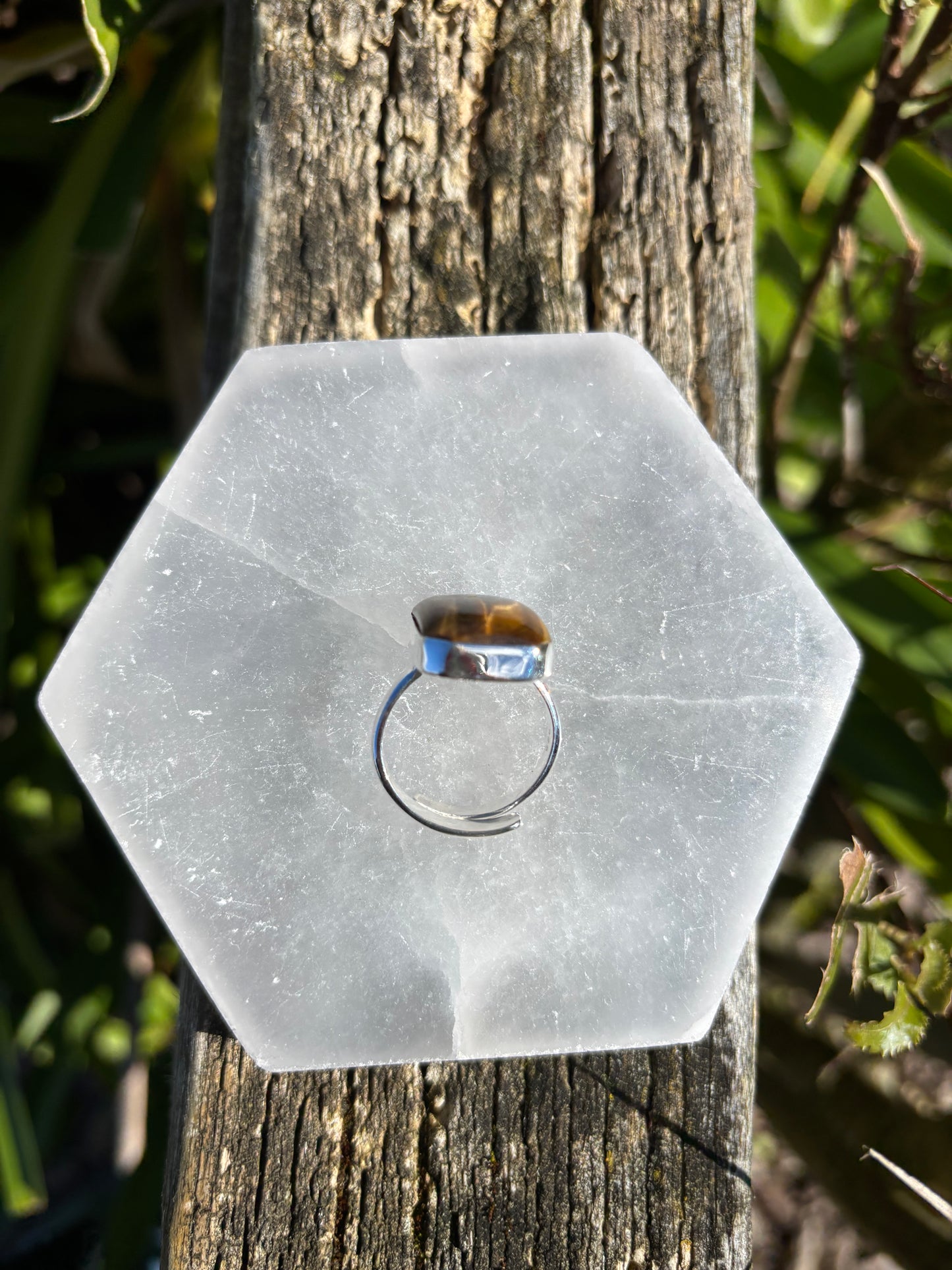 Tigers Eyes | Polished Cut Sterling Silver Adjustable Ring A