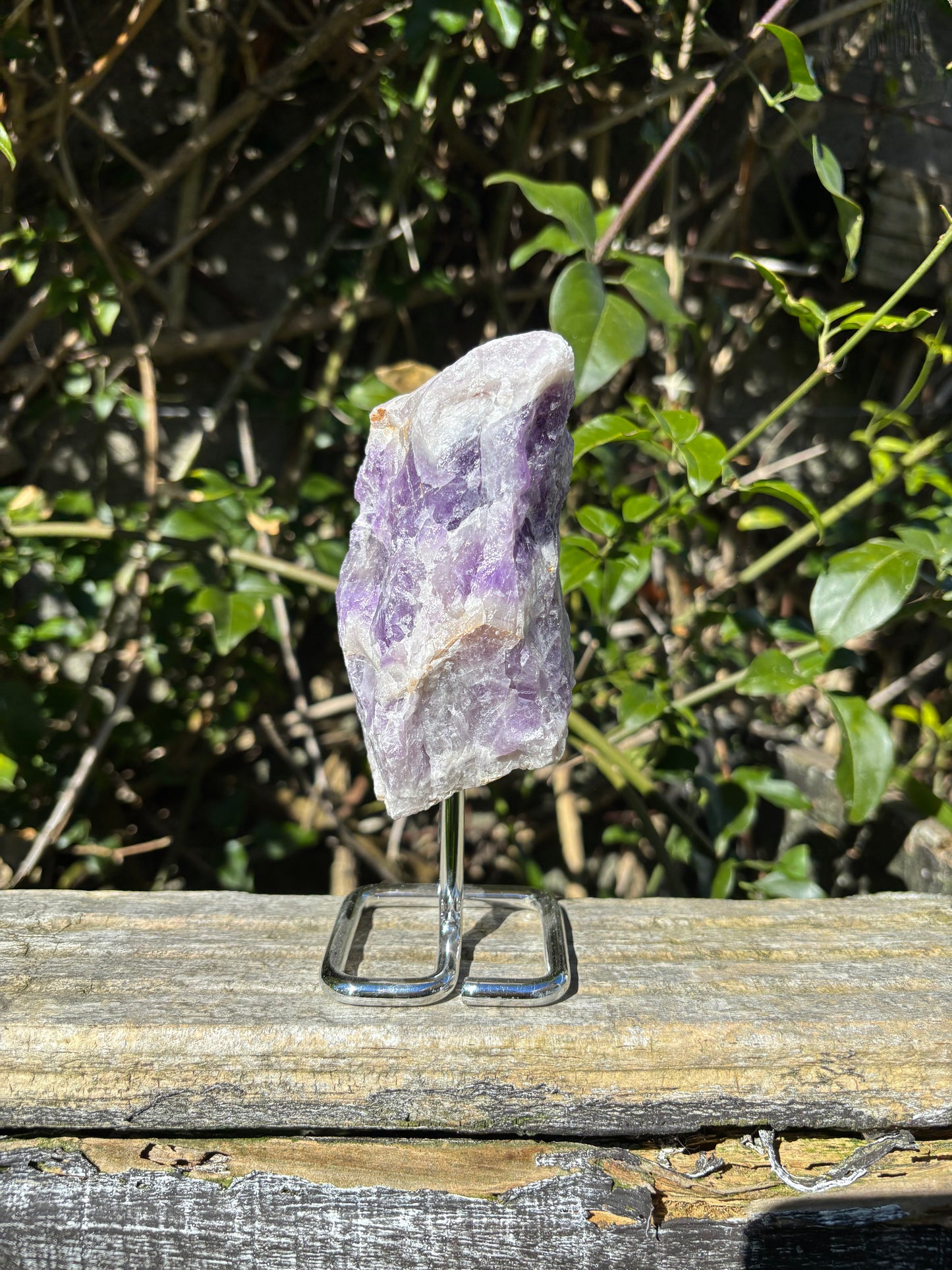 Chevron Amethyst Rough On Metal Stand