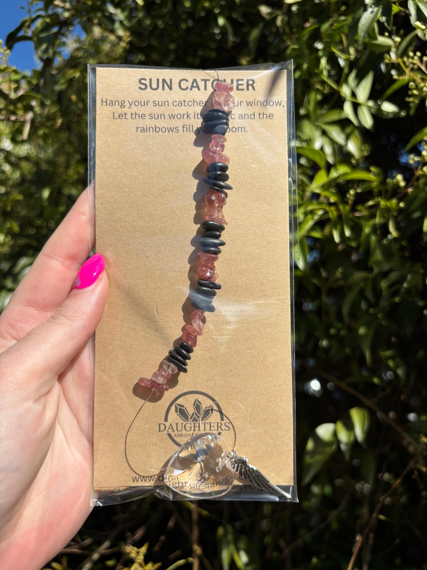 Shungite & Strawberry Quartz | Heart Sun Catcher