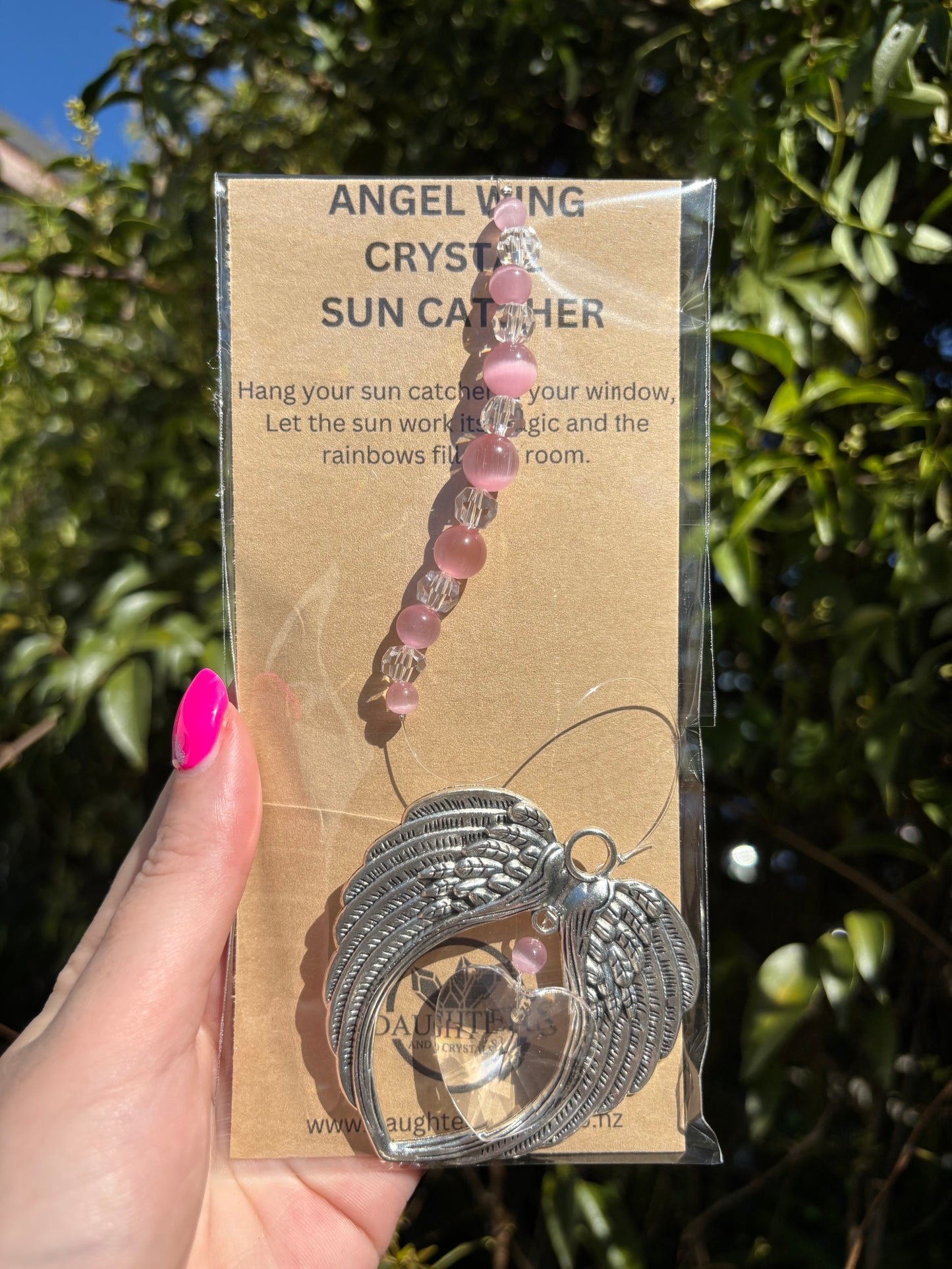 Pink Cats Eye | Angel Wing Heart Sun Catcher