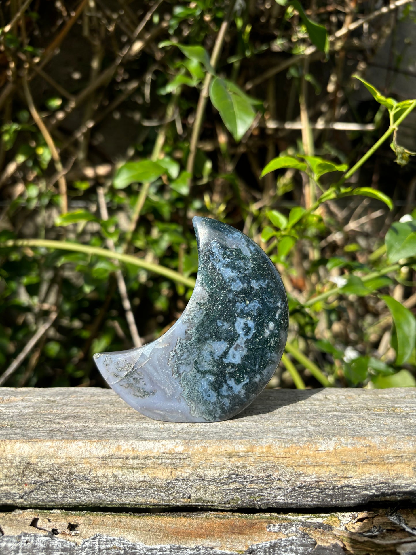 Moss Agate Self Standing Moon A