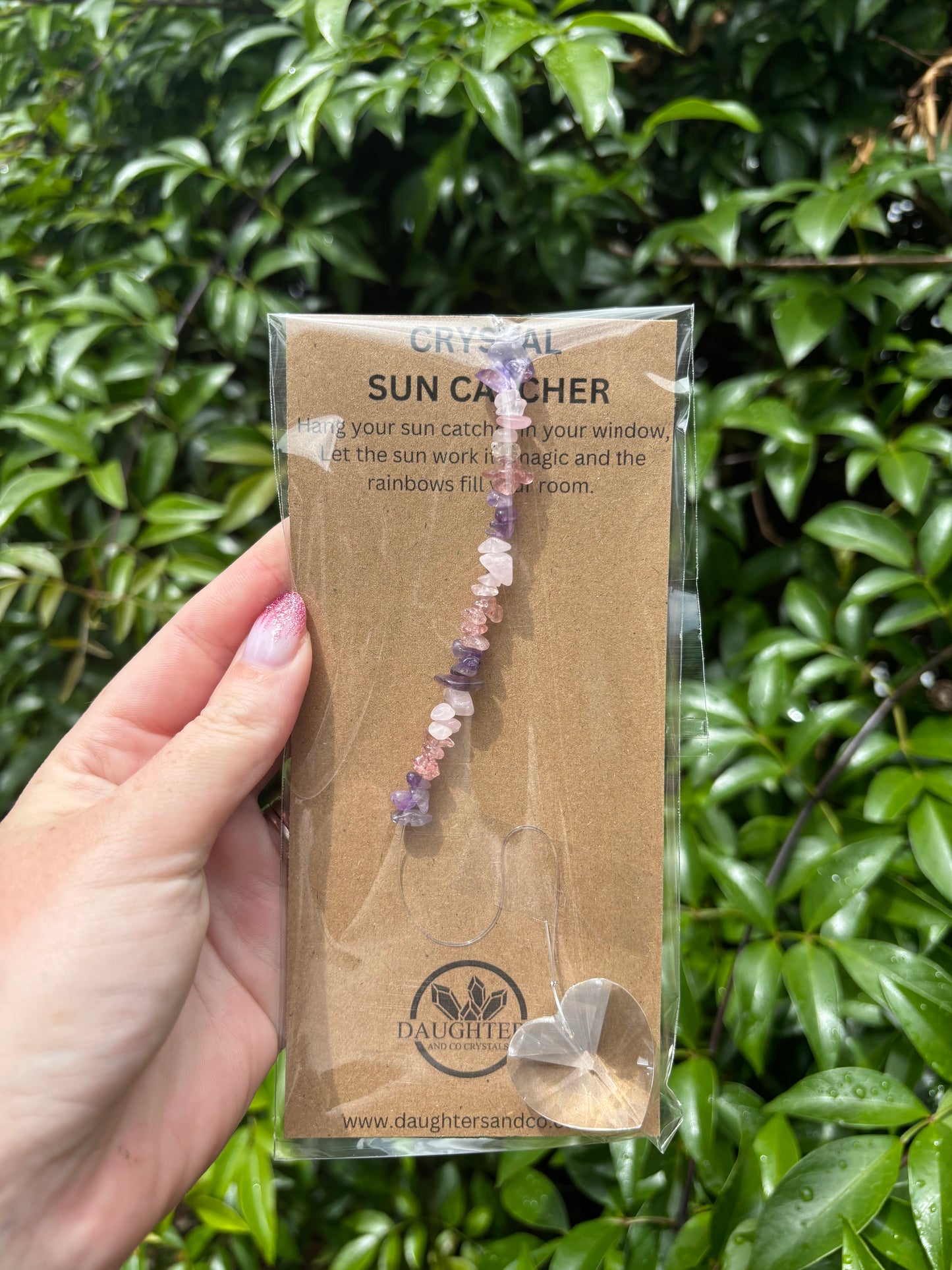 Amethyst, Rose Quartz & Strawberry Quartz | Heart Sun Catcher