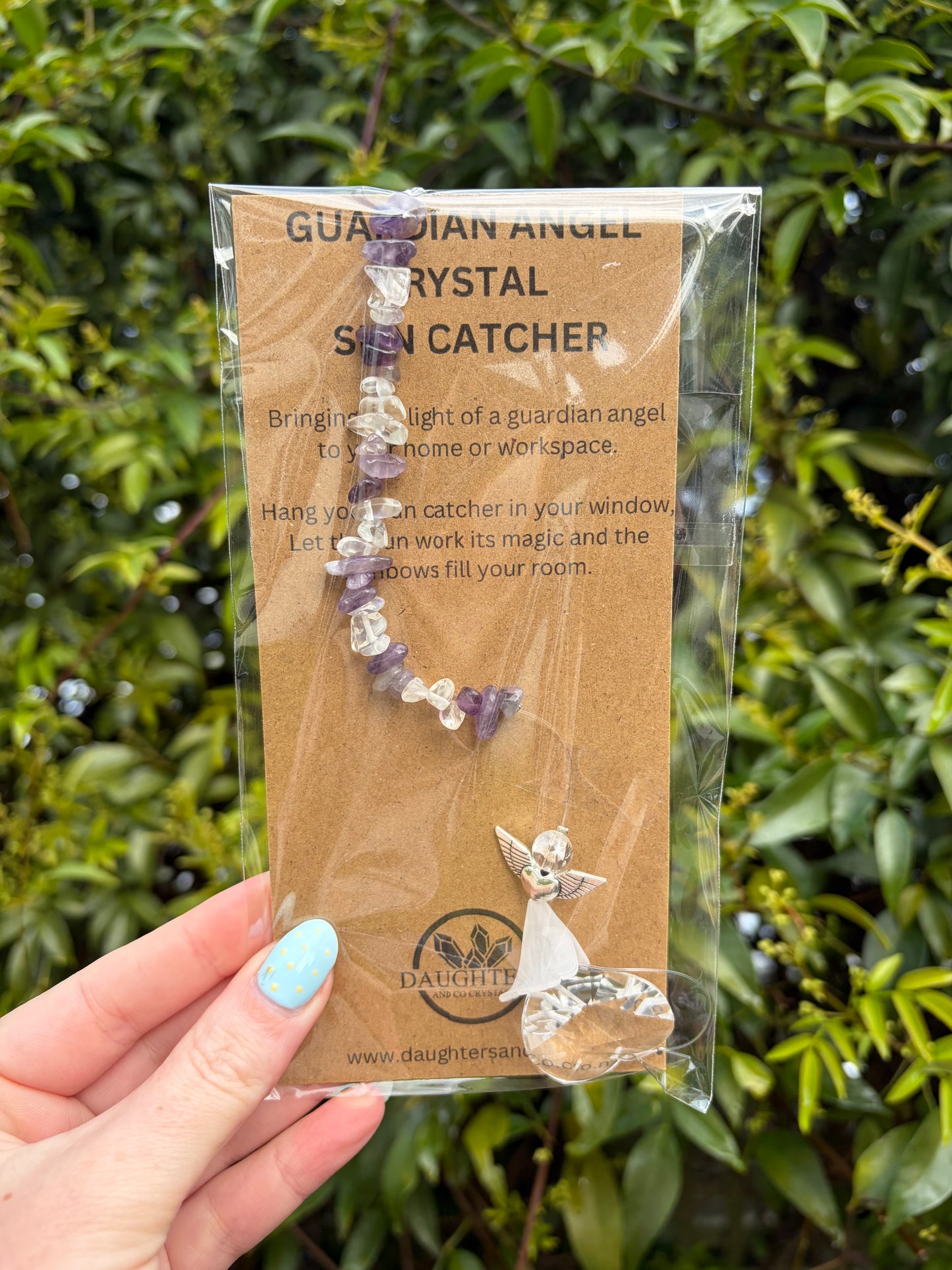 Amethyst & Clear Quartz | Guardian Angel Heart Sun Catcher
