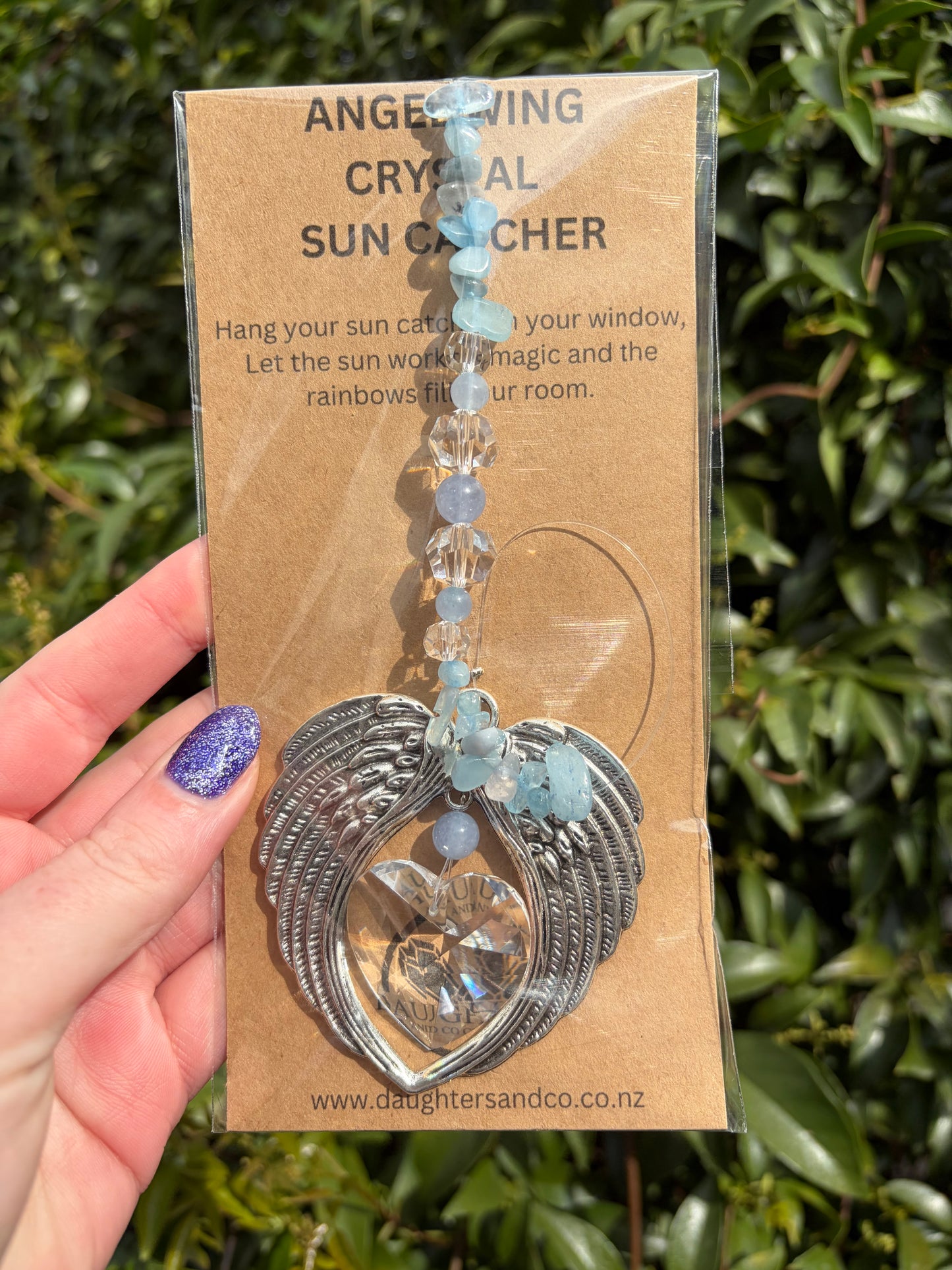 Aquamarine | Angel Wing Heart Sun Catcher
