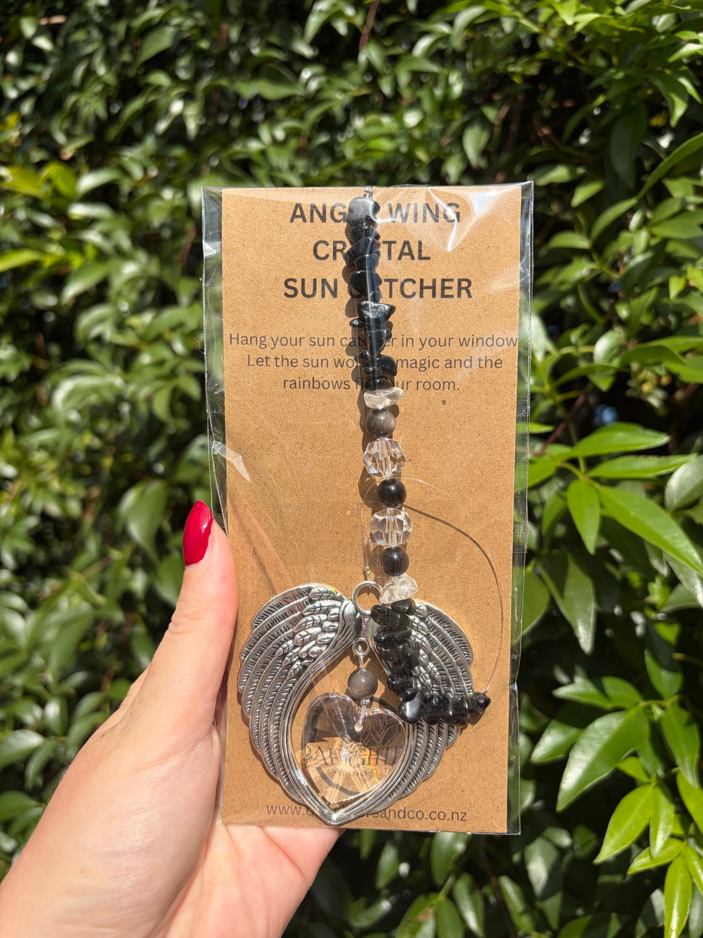 Black & Silver Sheen Obsidian | Angel Wing Heart Sun Catcher