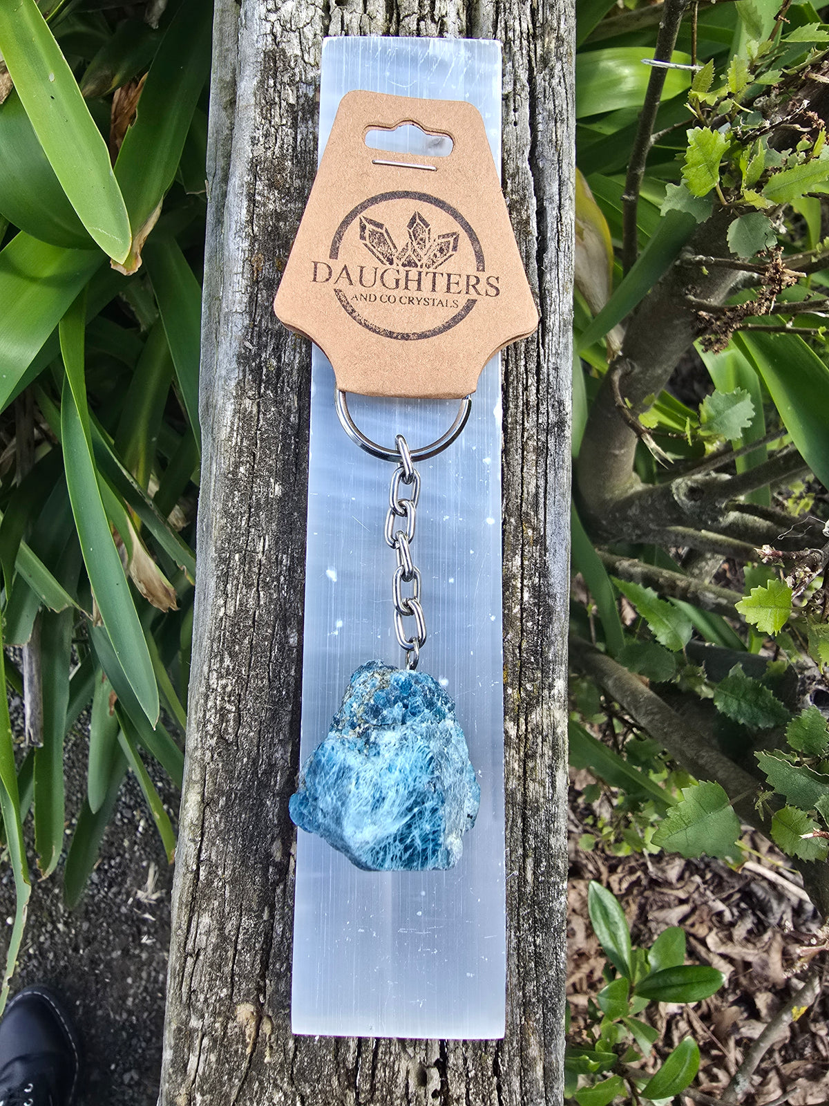 Blue Apatite Rough Keyring