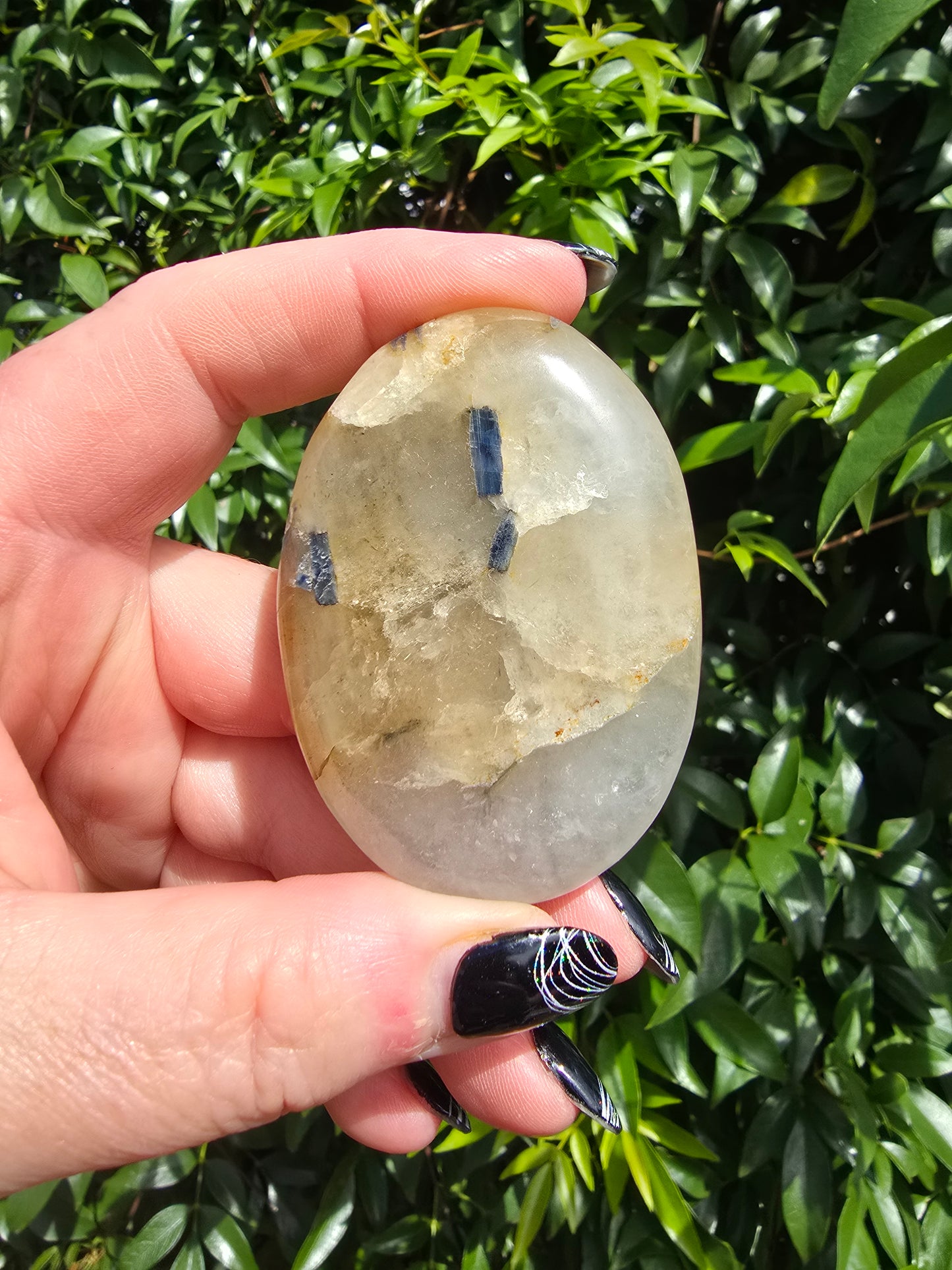 Blue Kyanite & Golden Healer Quartz Palm Stone Medium