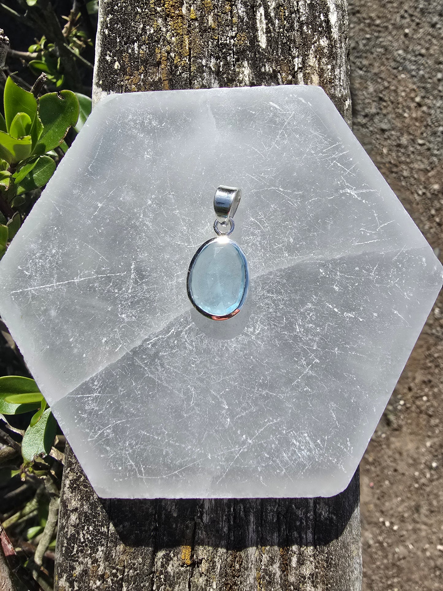 Blue Topaz | Rose Cut Sterling Silver Pendant H