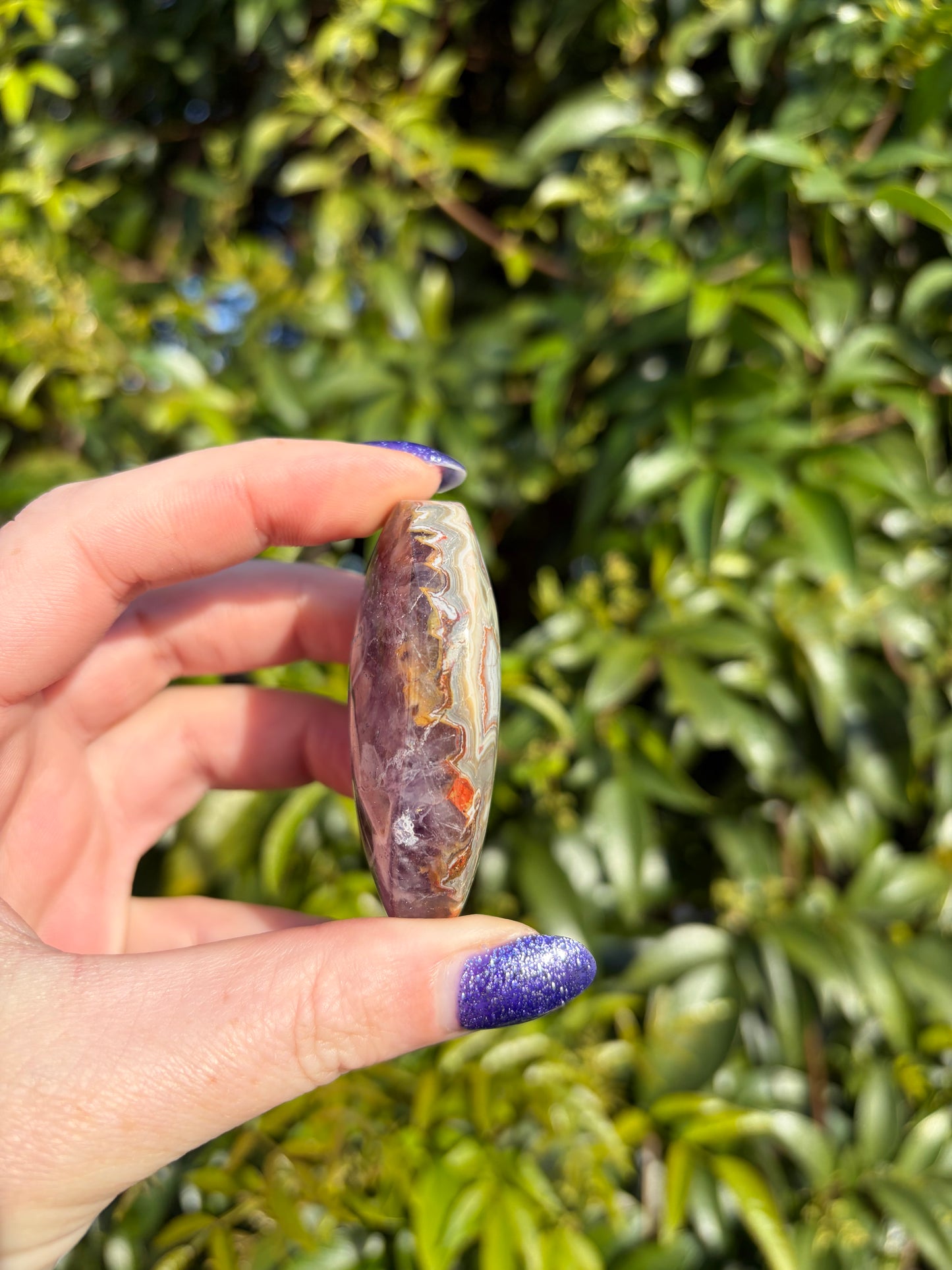 Crazy Lace Amethyst Palm Stone A