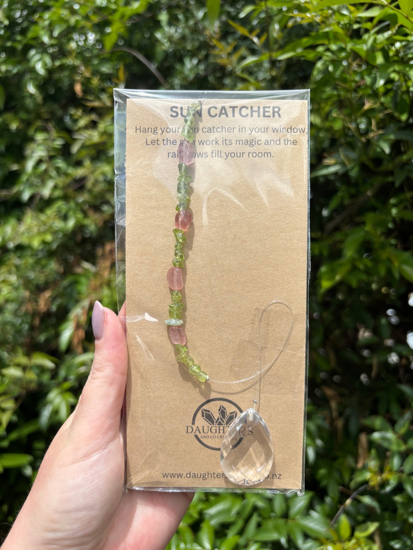 Peridot & Strawberry Quartz | Tear Drop Sun Catcher