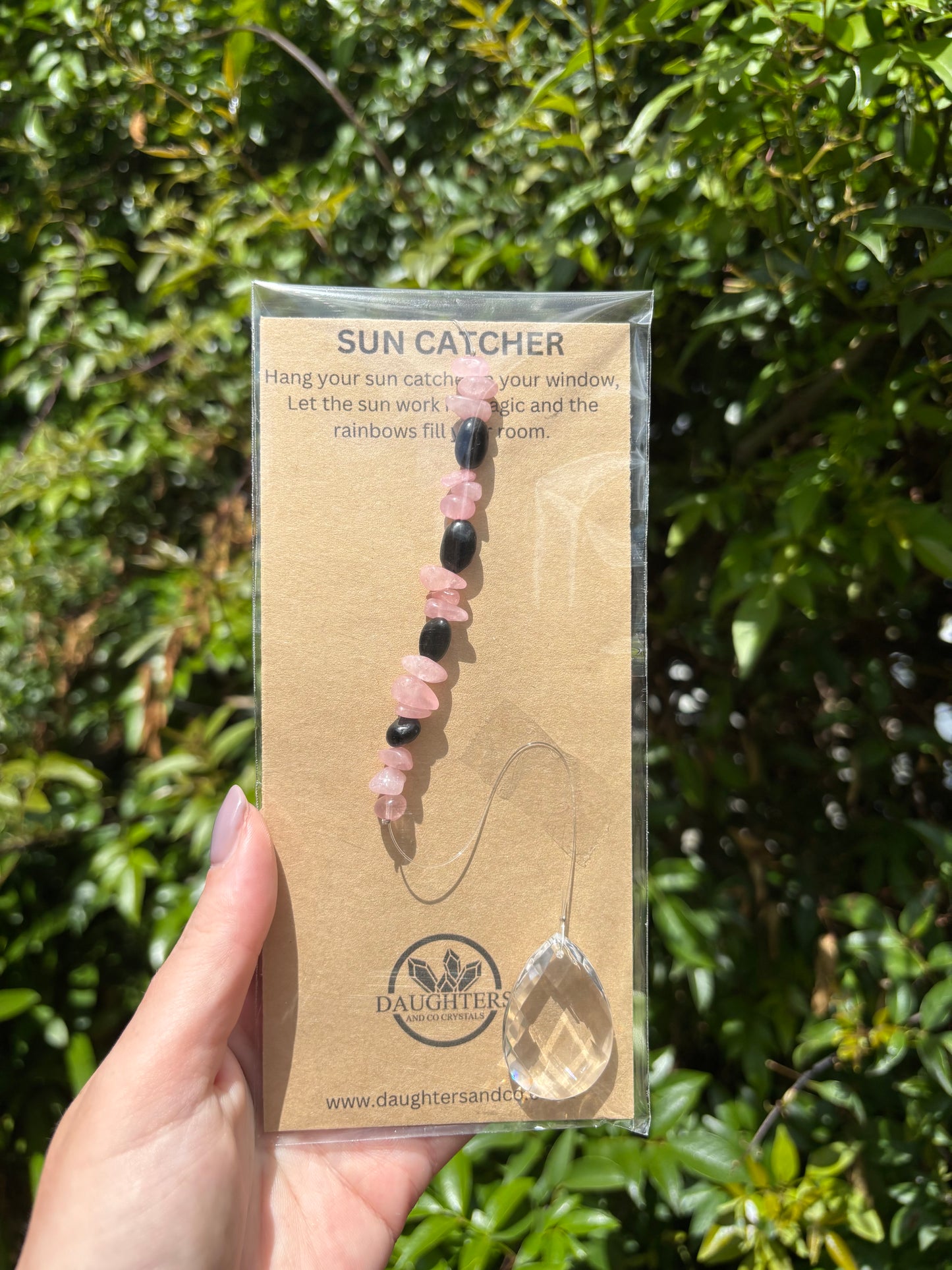 Rose Quartz & Black Obsidian | Tear Drop Sun Catcher