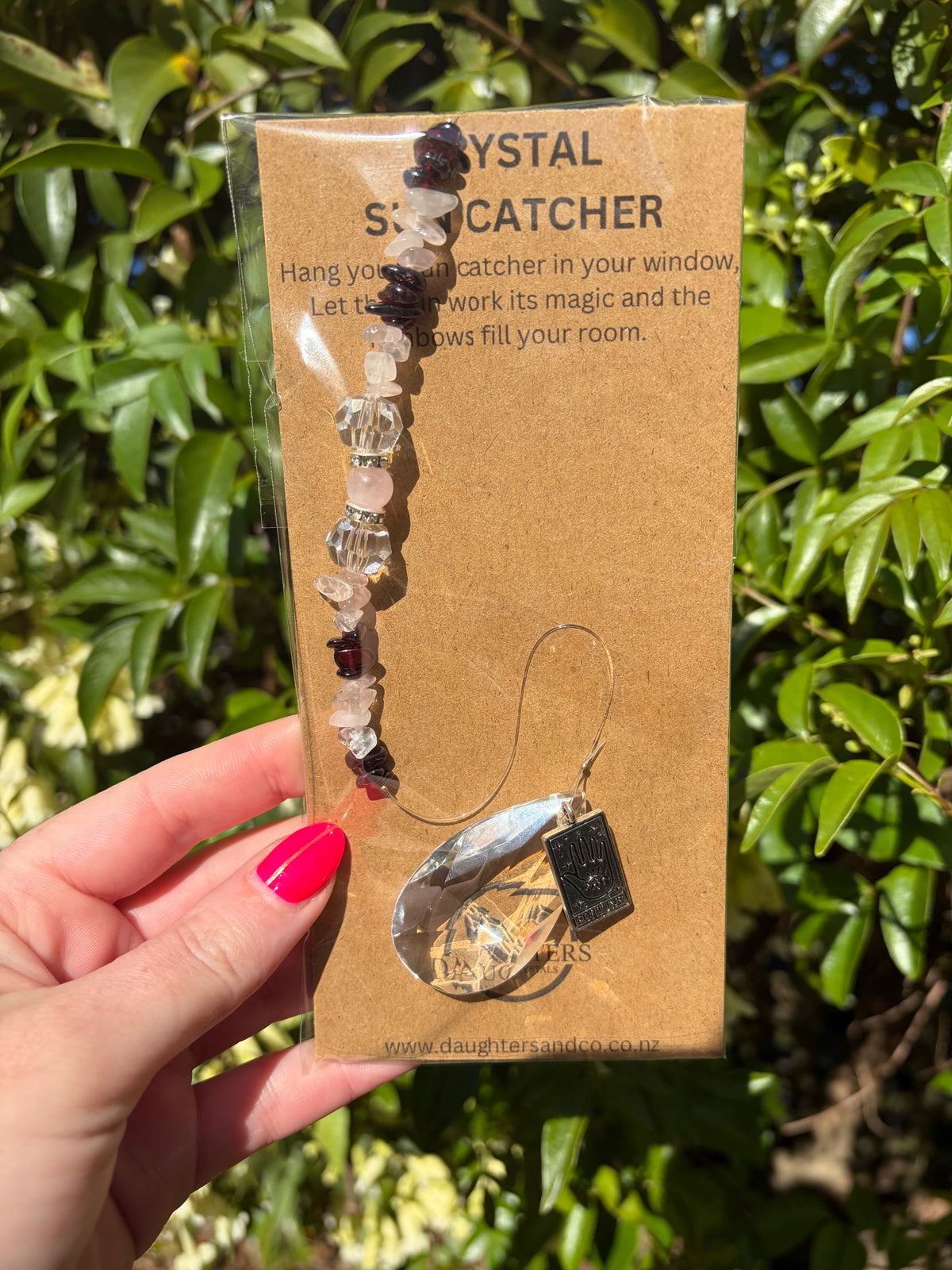 Garnet & Rose Quartz | Tear Drop Sun Catcher