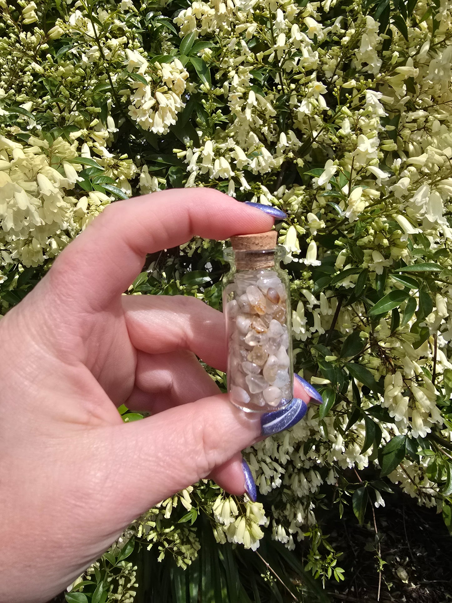 Flower Agate Crystal Chip Bottle