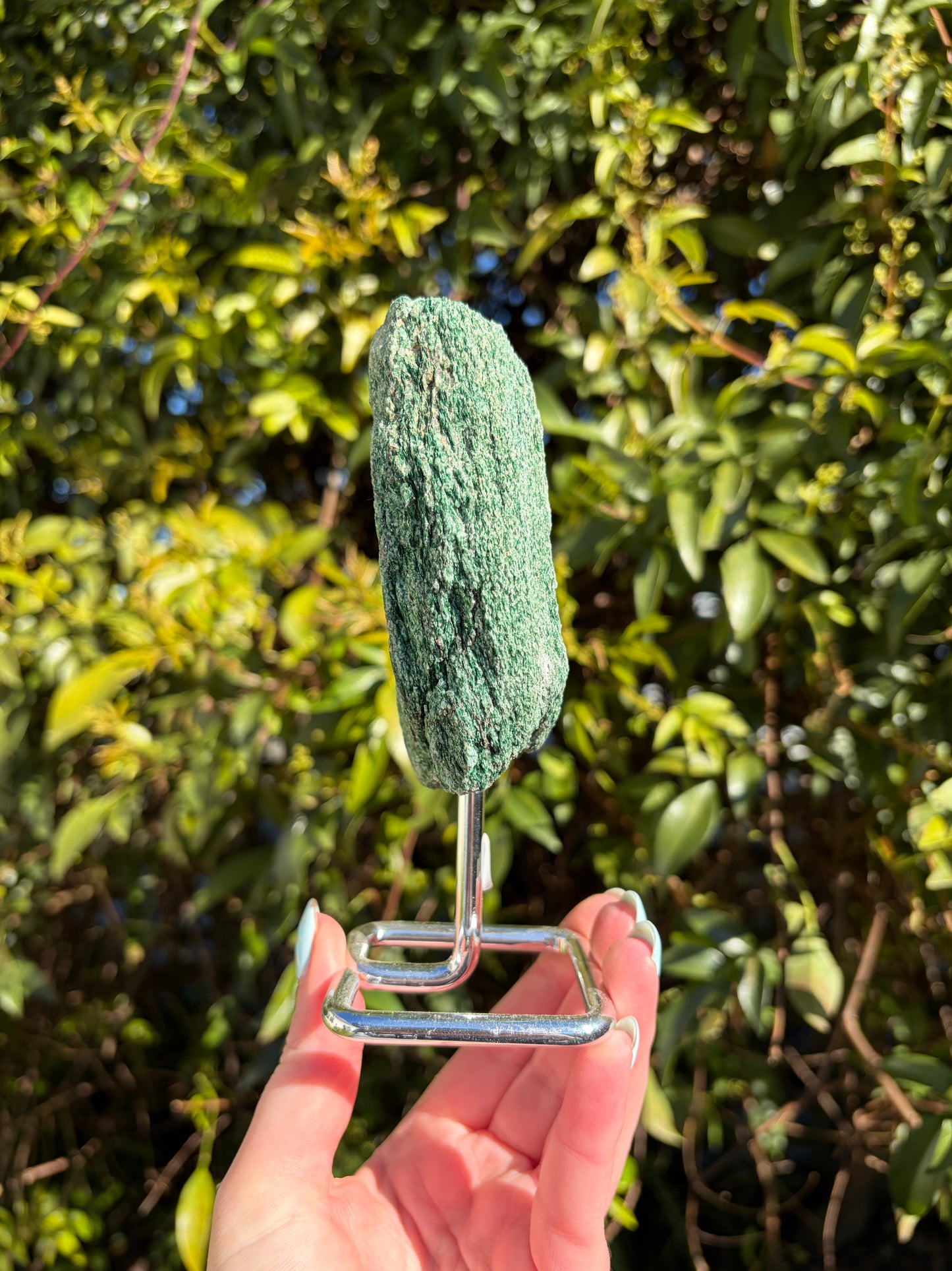 Fuchsite Rough Piece On Metal Stand A