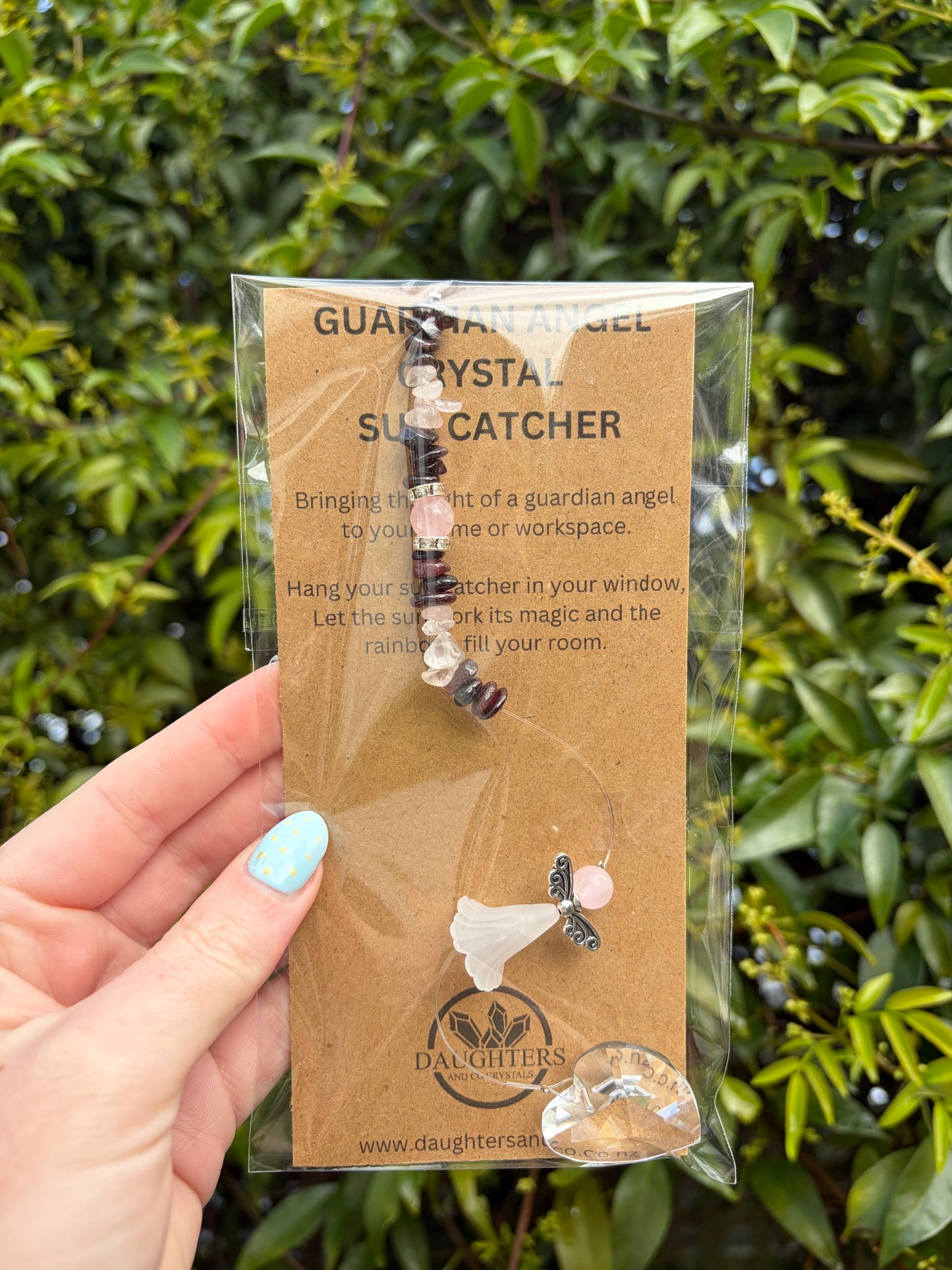 Garnet & Rose Quartz | Guardian Angel Heart Sun Catcher