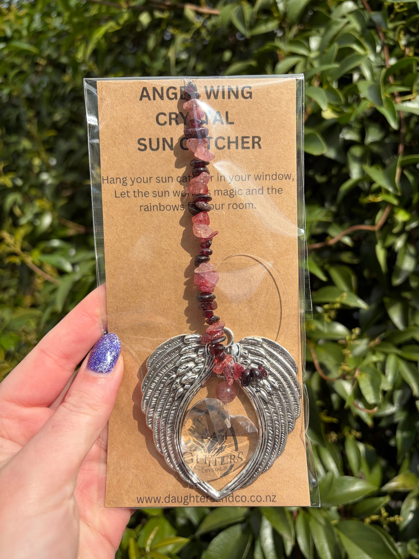 Garnet & Strawberry Quartz | Angel Wing Heart Sun Catcher