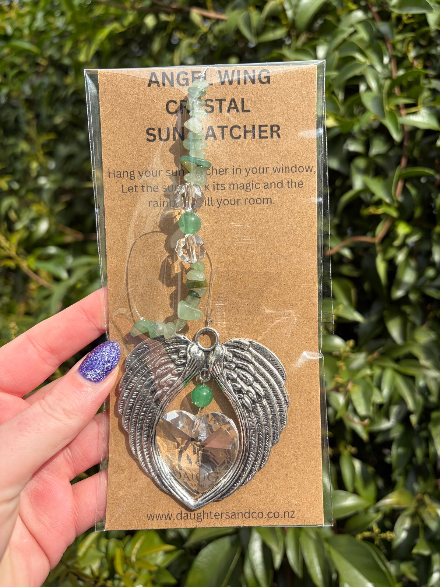 Green Aventurine | Angel Wing Heart Sun Catcher