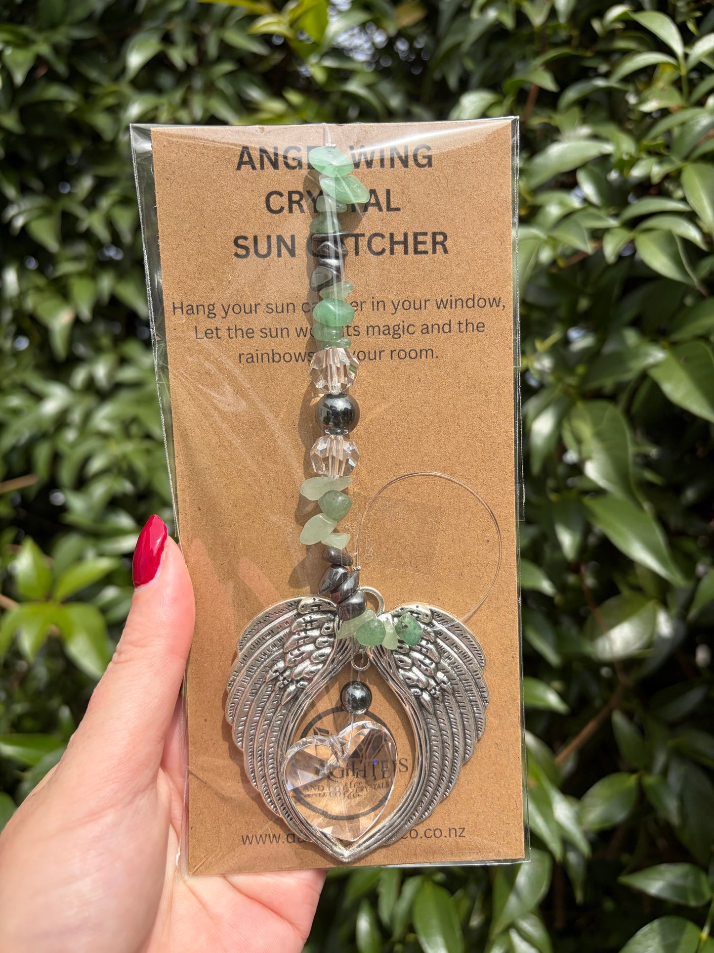 Green Aventurine & Hematite | Angel Wing Heart Sun Catcher