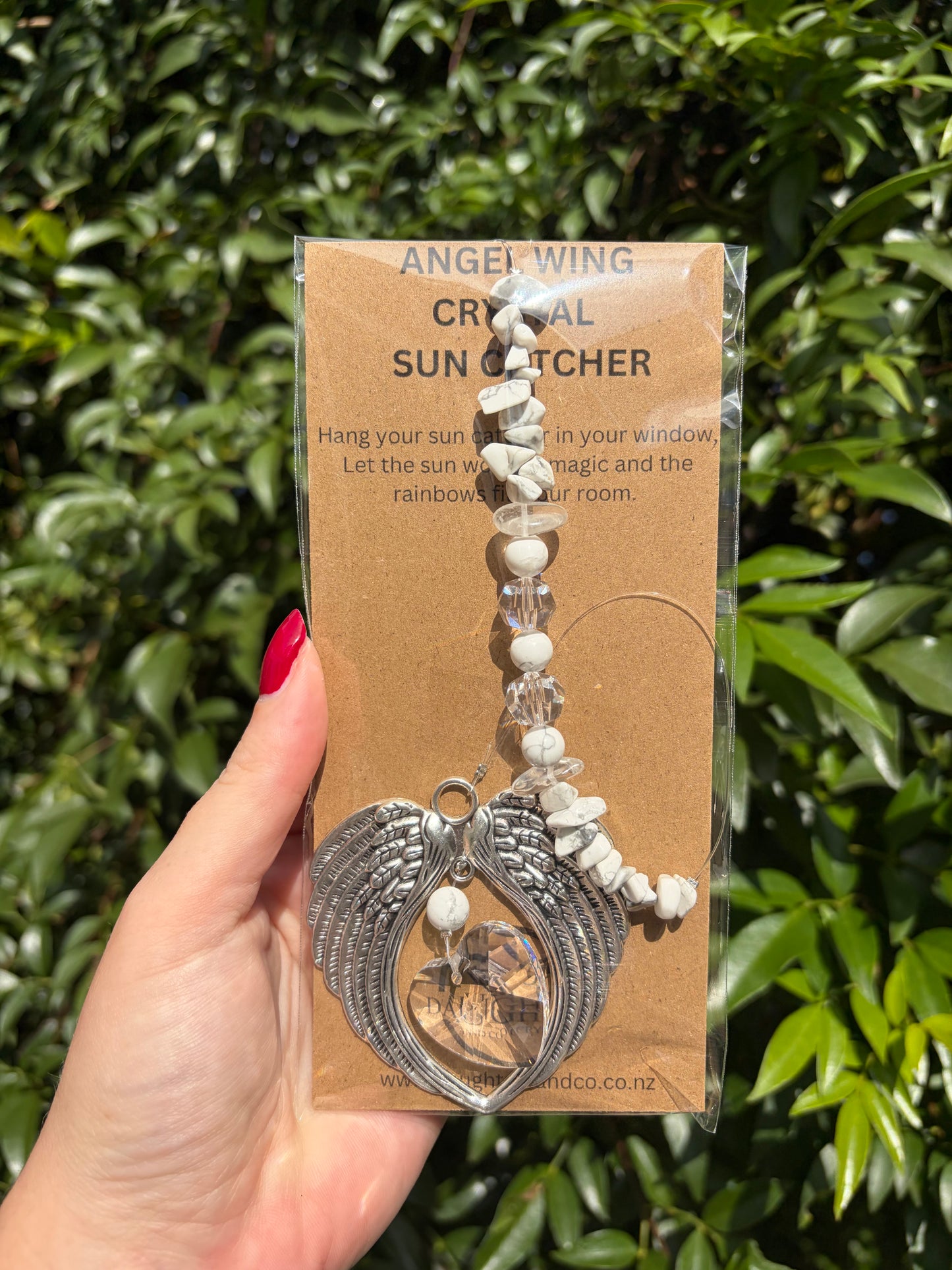 Howlite | Angel Wing Heart Sun Catcher