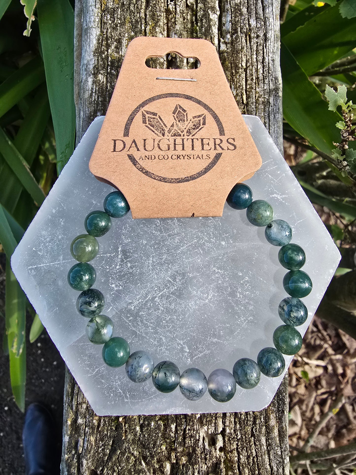 Moss Agate | Round Bead Bracelet 8 mm