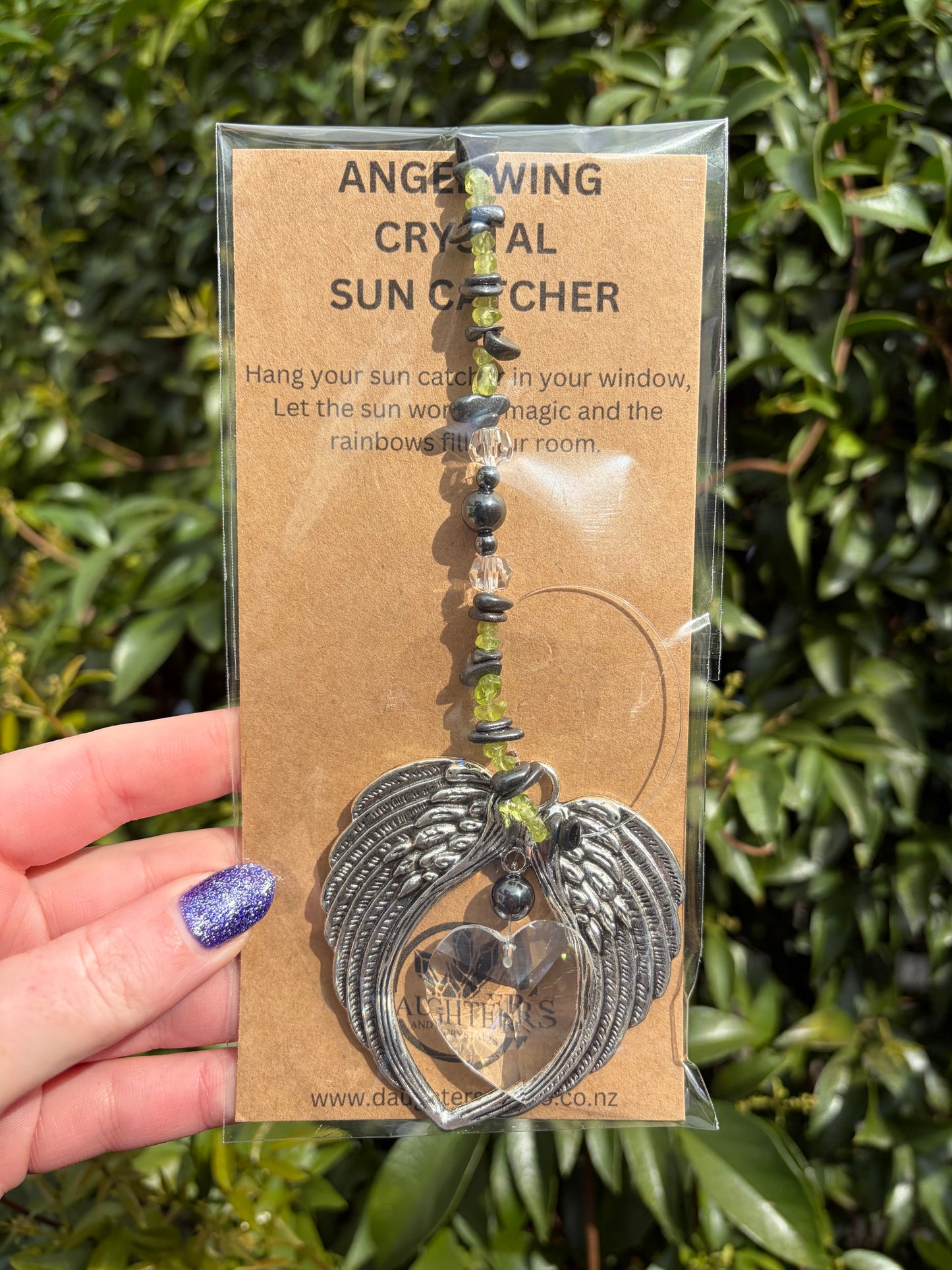 Hematite & Peridot | Angel Wing Heart Sun Catcher