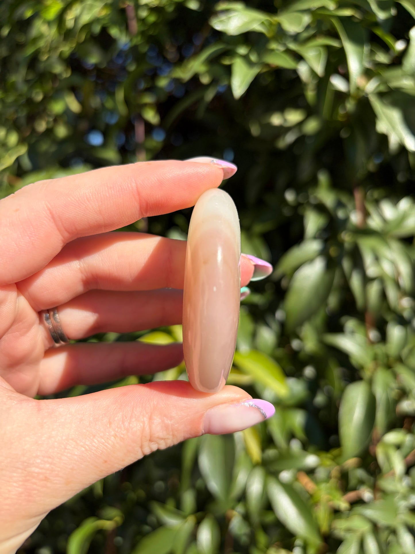 Pink Banded Calcite Self Standing Moon A