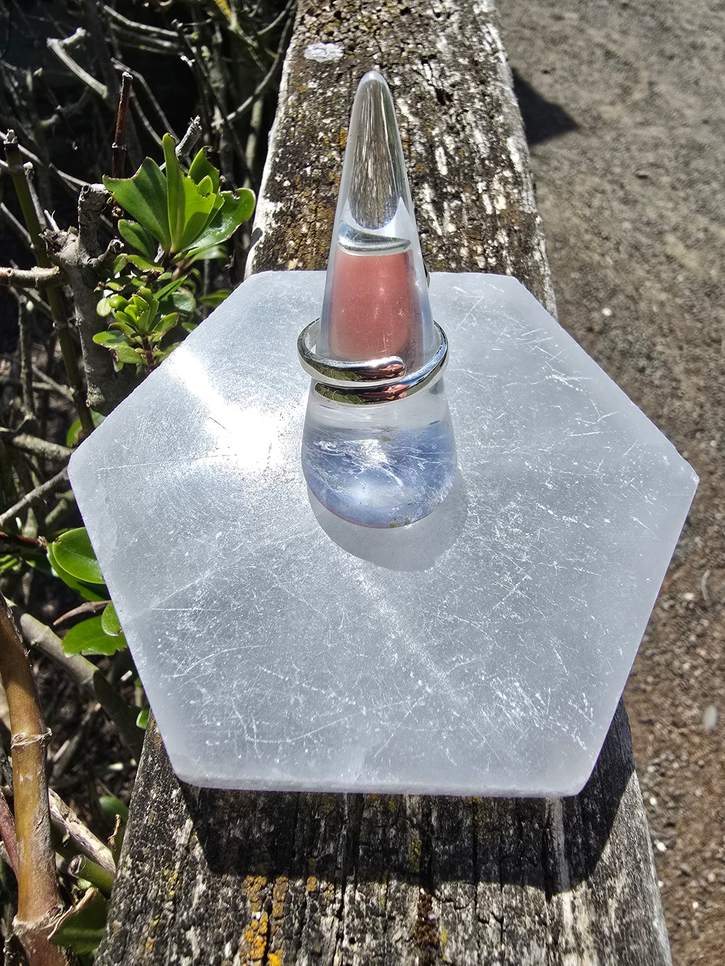 Pink Opal | Rose Cut Sterling Silver Adjustable Ring B