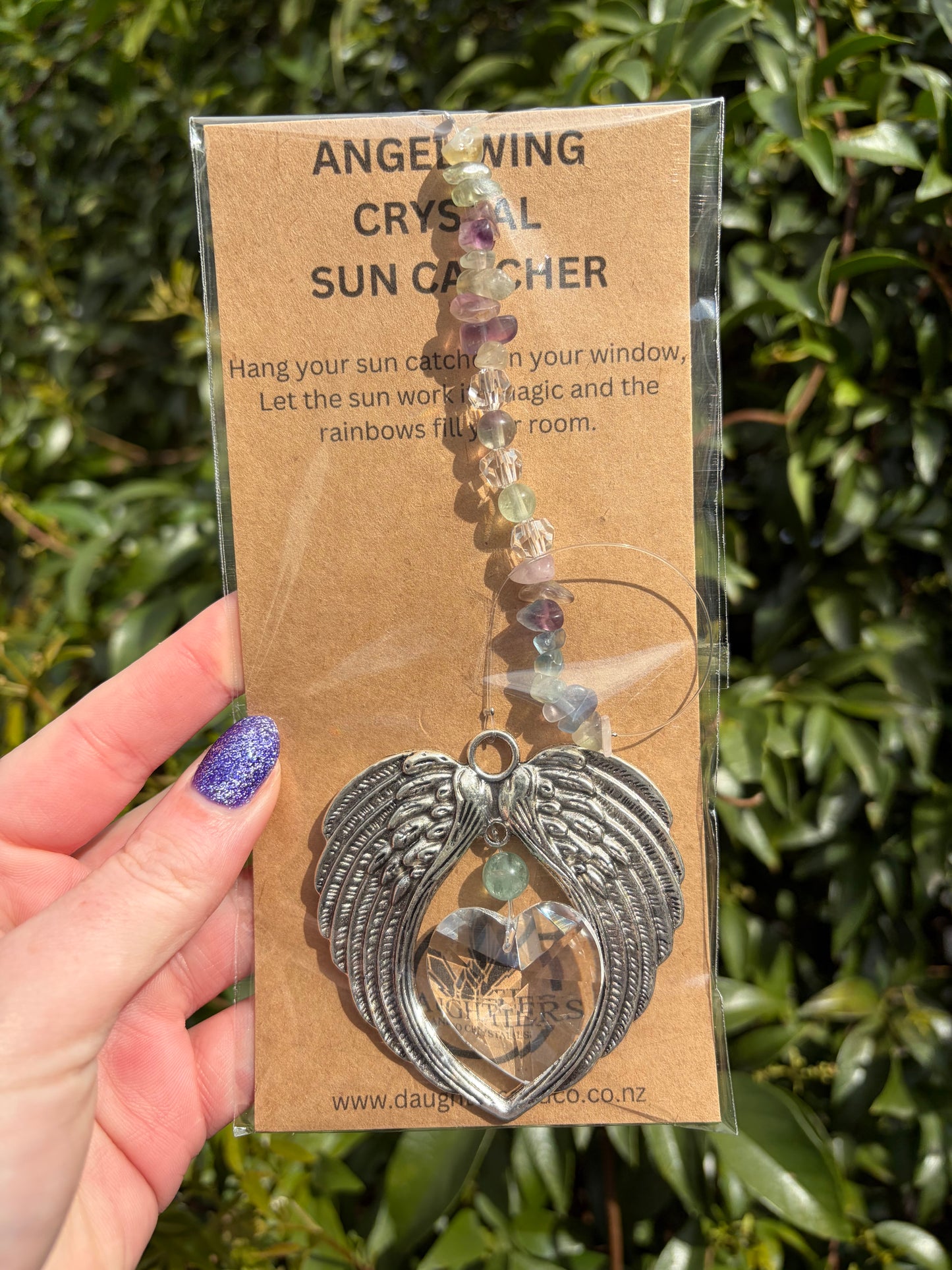 Rainbow Fluorite | Angel Wing Heart Sun Catcher