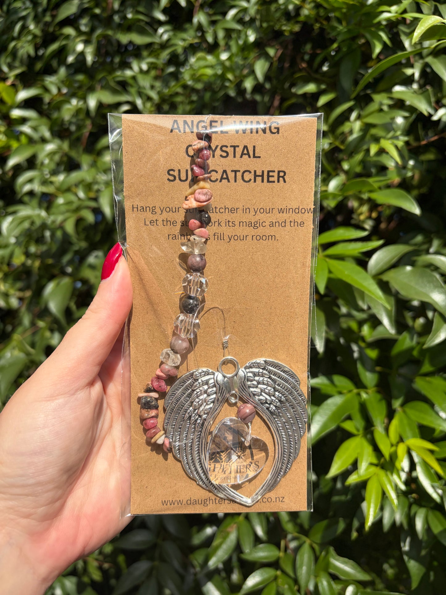 Rhodonite | Angel Wing Heart Sun Catcher