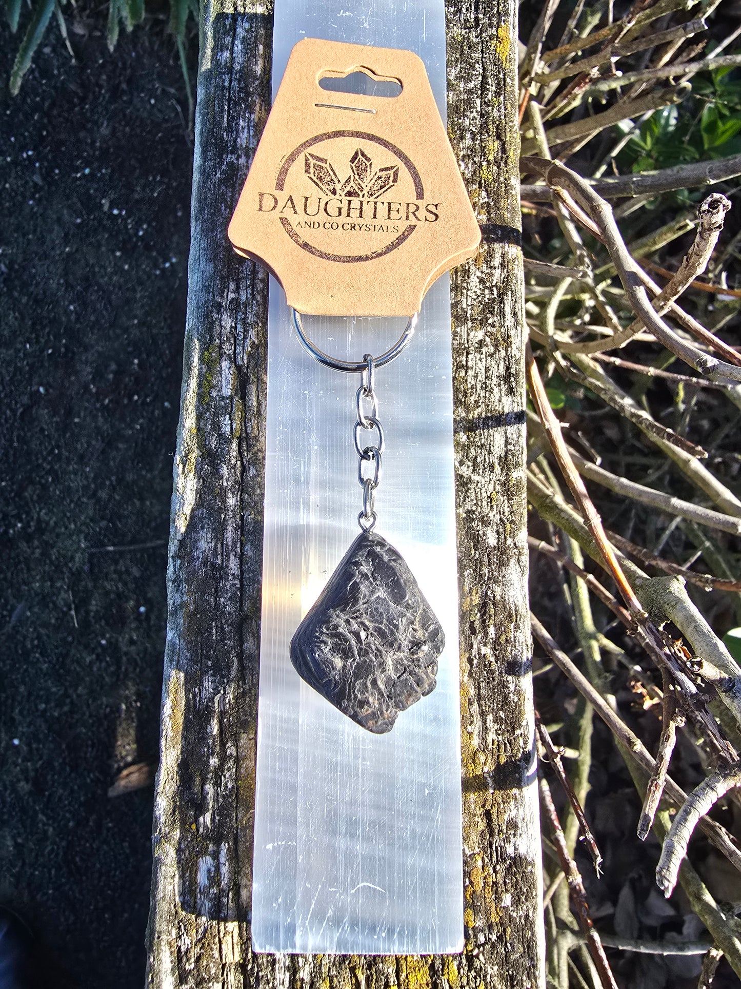 Black Tourmaline Tumbled Stone Keyring