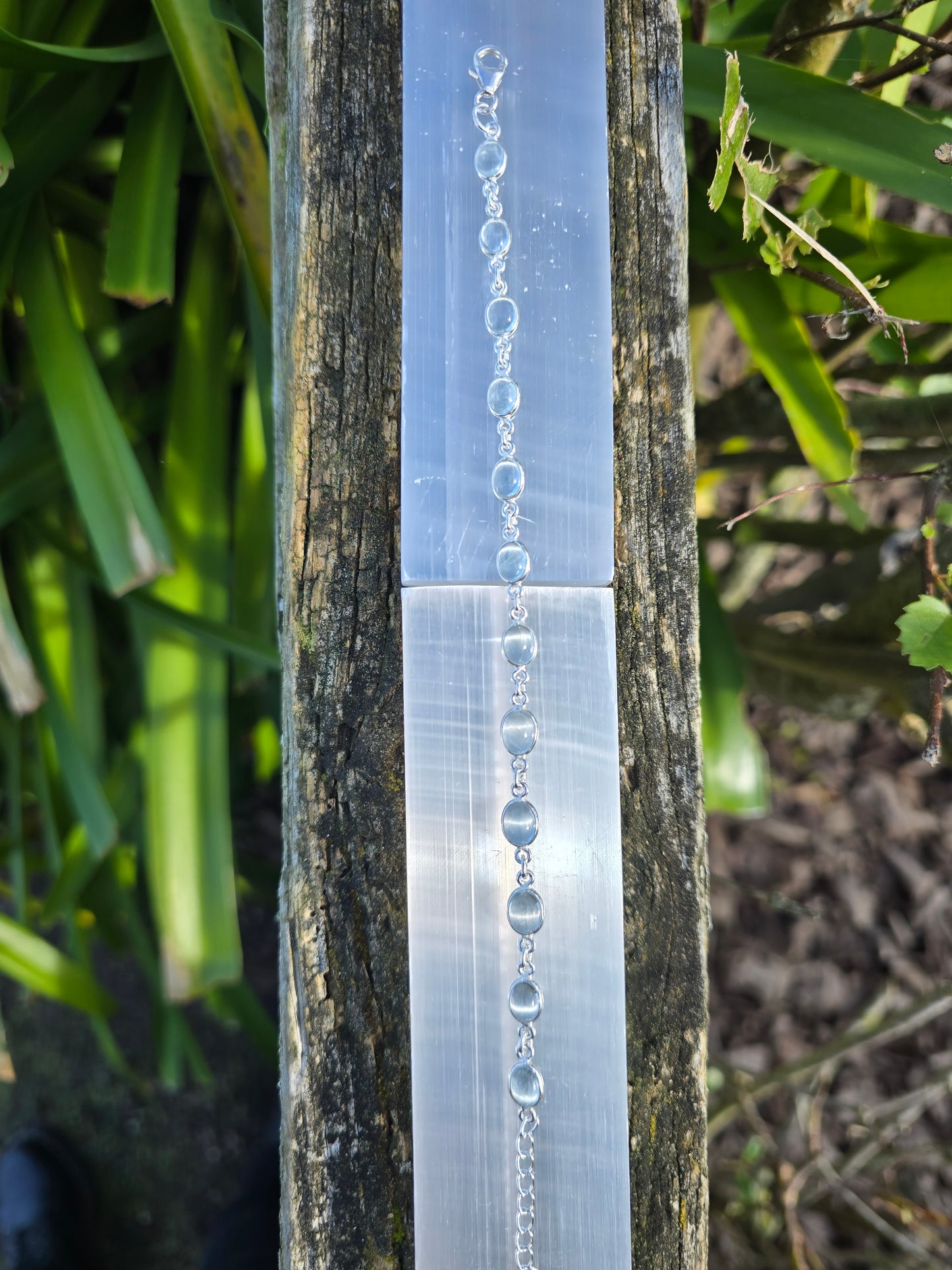 Blue Topaz Oval | Polished Sterling Silver Adjustable Bracelet B