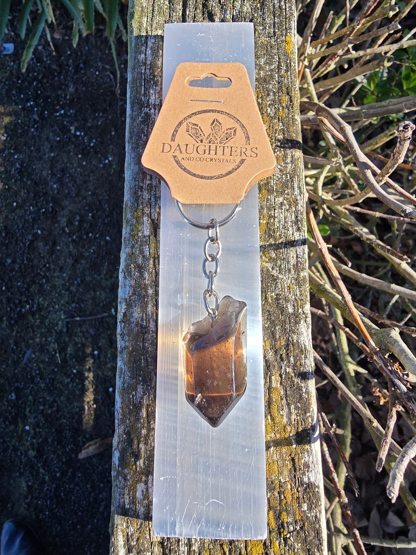 Smoky Quartz Polished Point Keyring
